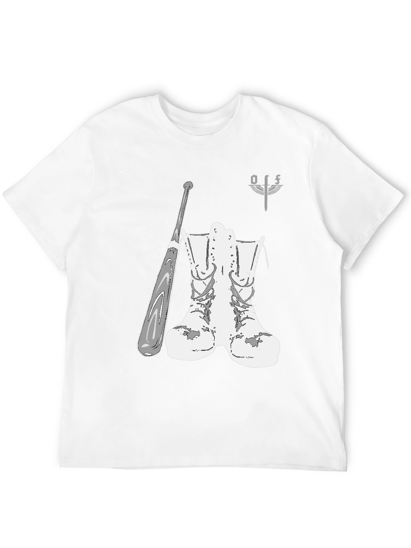 Graphic T-Shirt with Boots and Baseball Bat Design