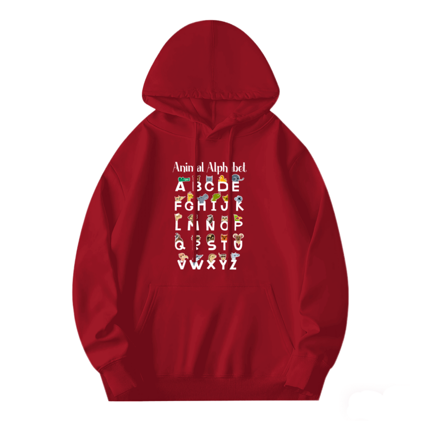 Cute Kids Animal ABC Alphabet Learning Hoodie, Soft Toddler Red Pullover