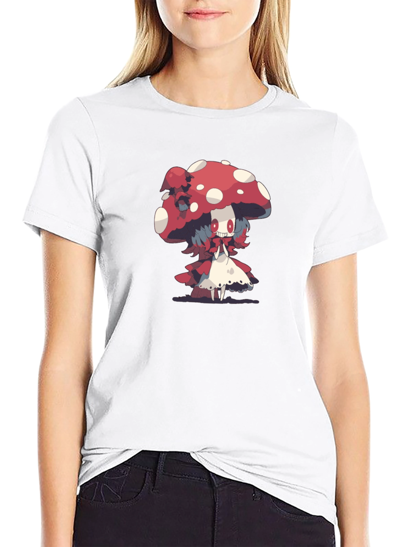 Mushroom Character Graphic Print Black Tee