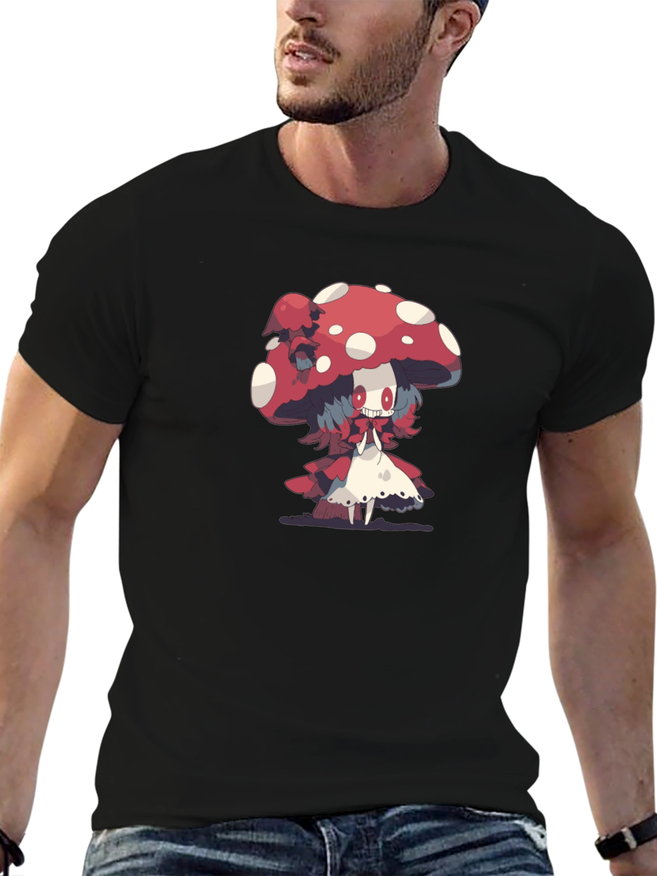 Mushroom Character Graphic Print Black Tee