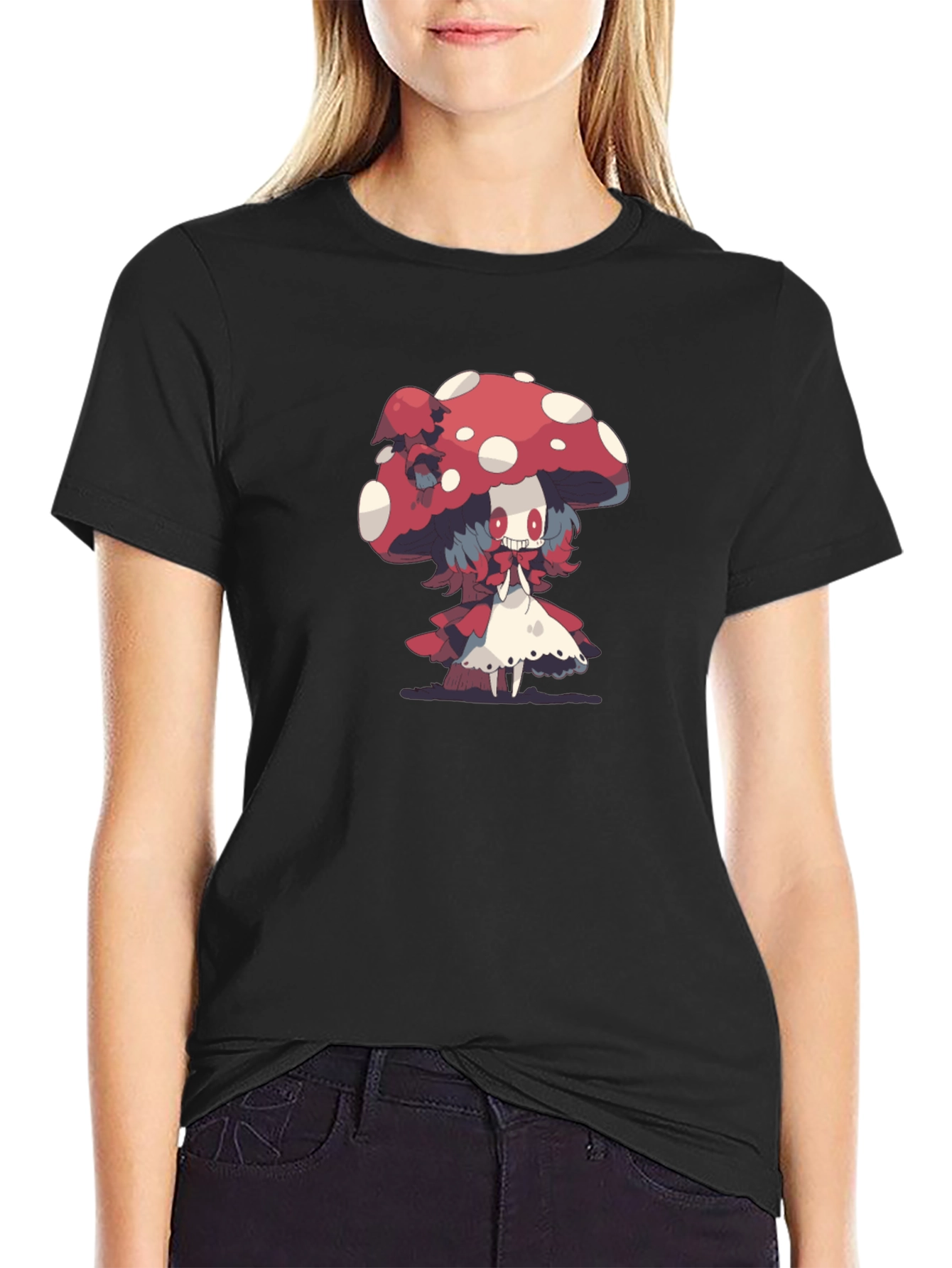 Mushroom Character Graphic Print Black Tee
