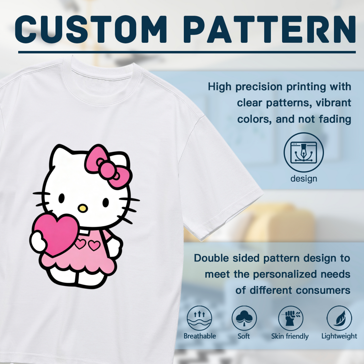 Cute Hello Kitty Holding Pink Heart & Pink Bow Graphic Plus Size Women White Crew Neck Short Sleeve T?Shirt