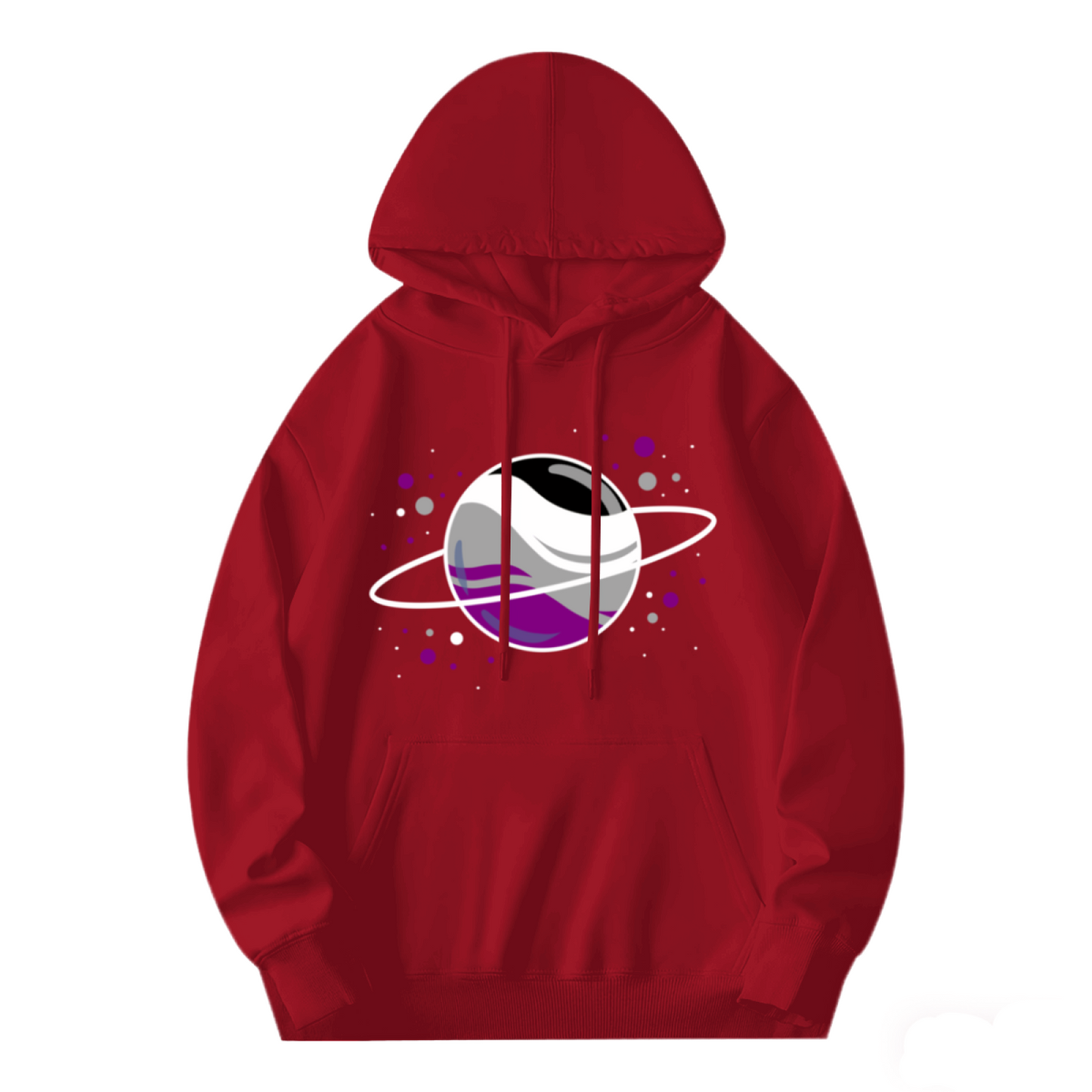 Stylish Asexual Ring Planet Red Hoodie, Pride Cozy Daily Sweatshirt