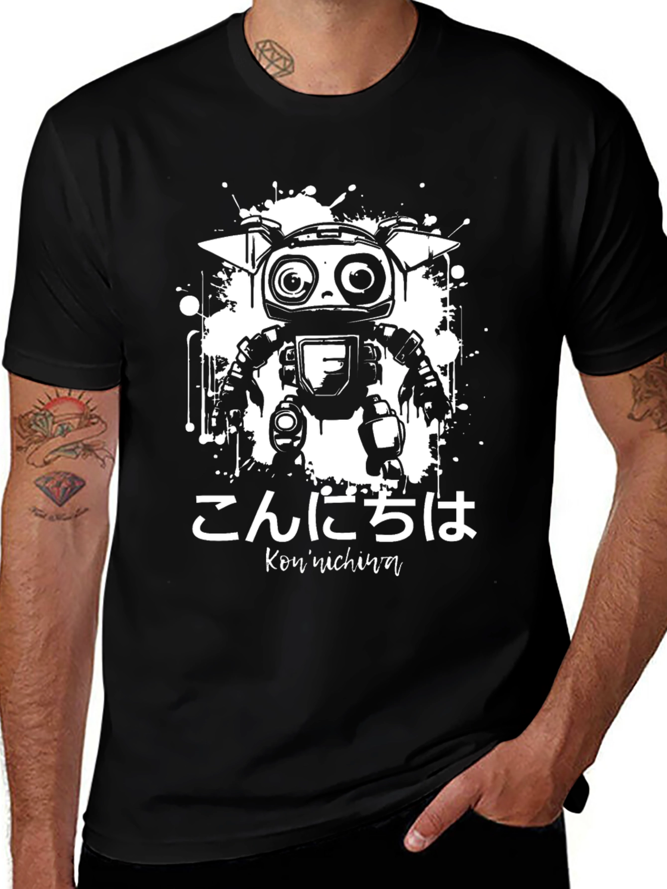 Robot Japanese Graphic Tee - Cool Black T-Shirt