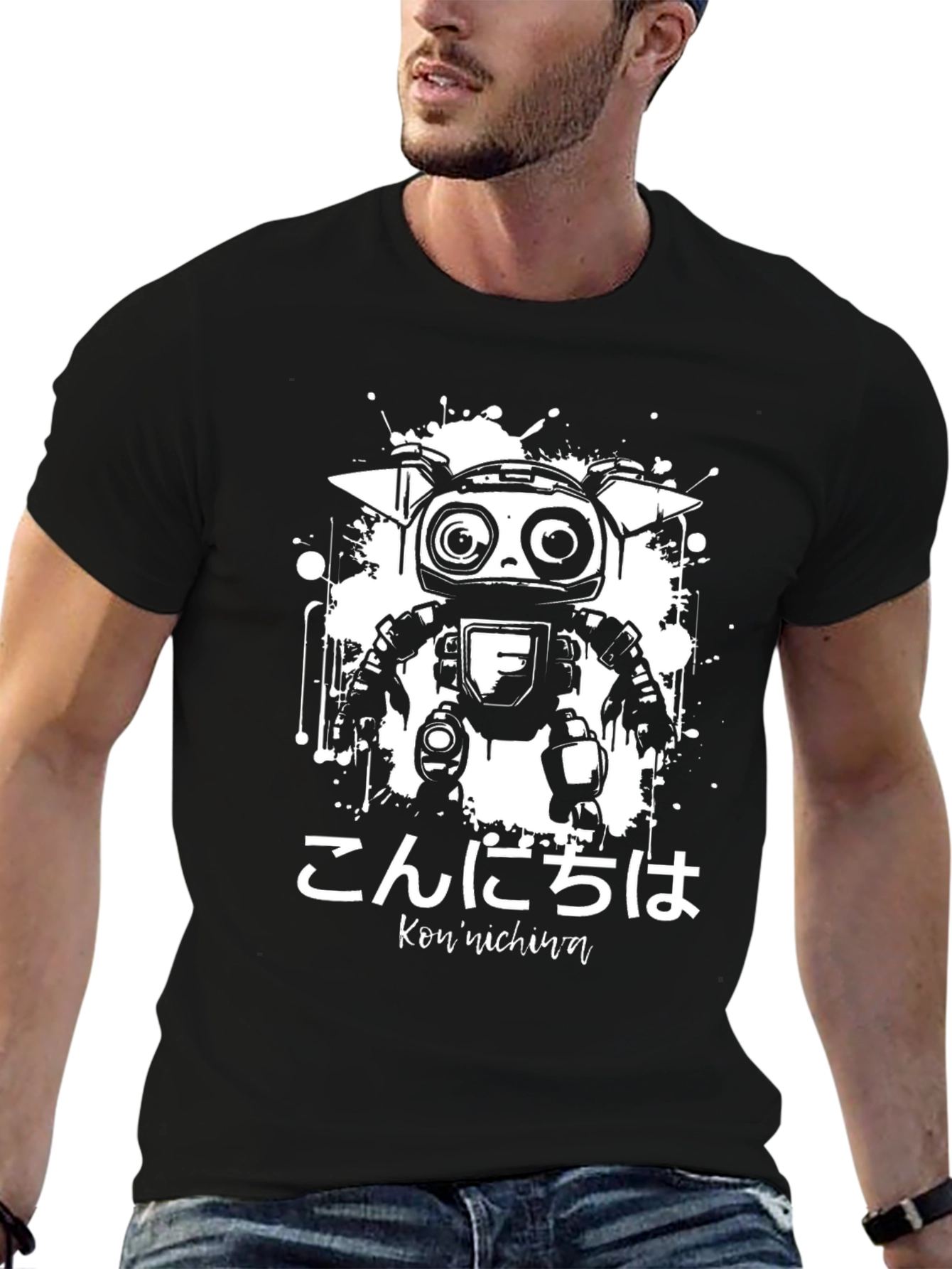 Robot Japanese Graphic Tee - Cool Black T-Shirt
