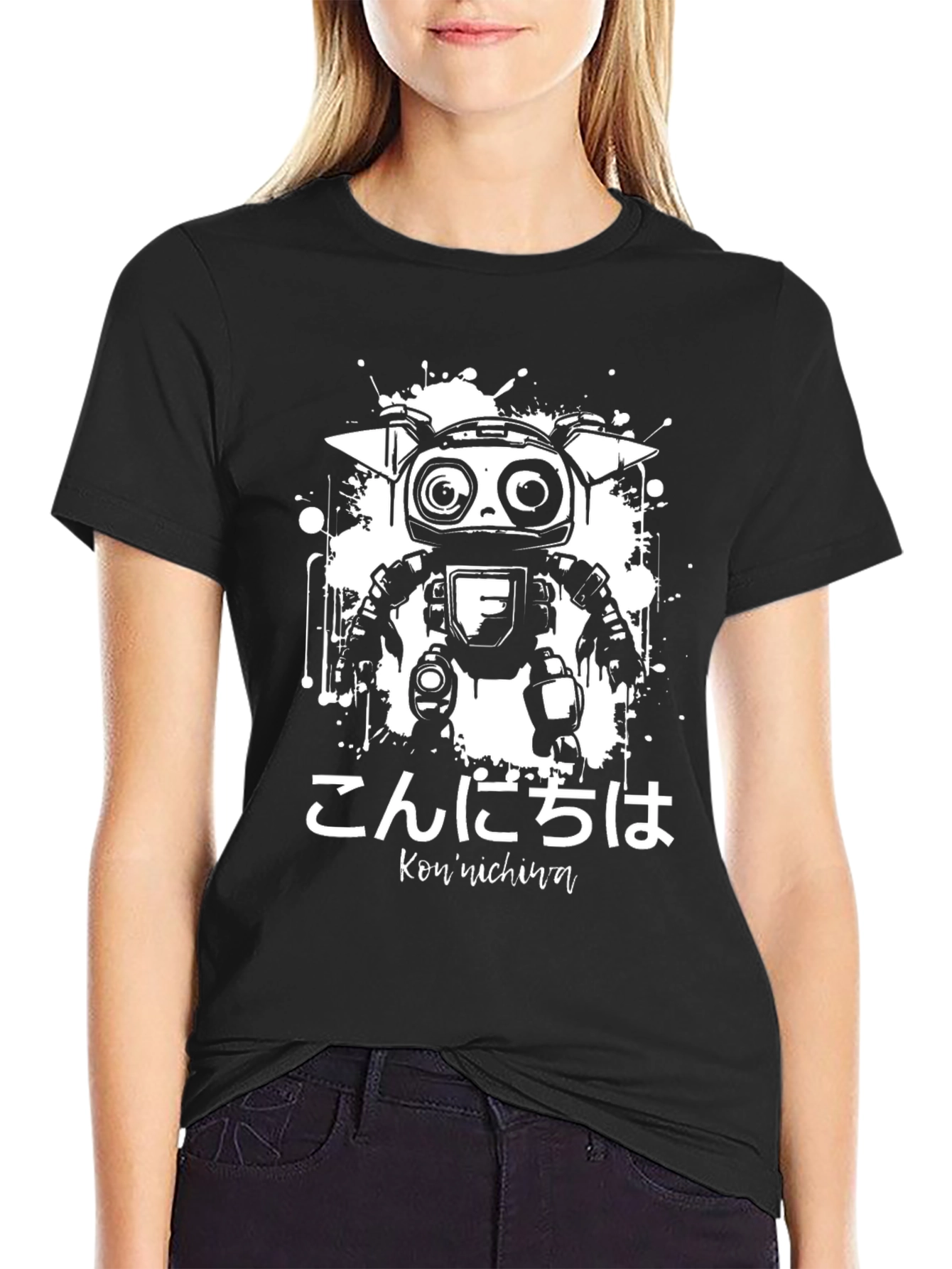 Robot Japanese Graphic Tee - Cool Black T-Shirt