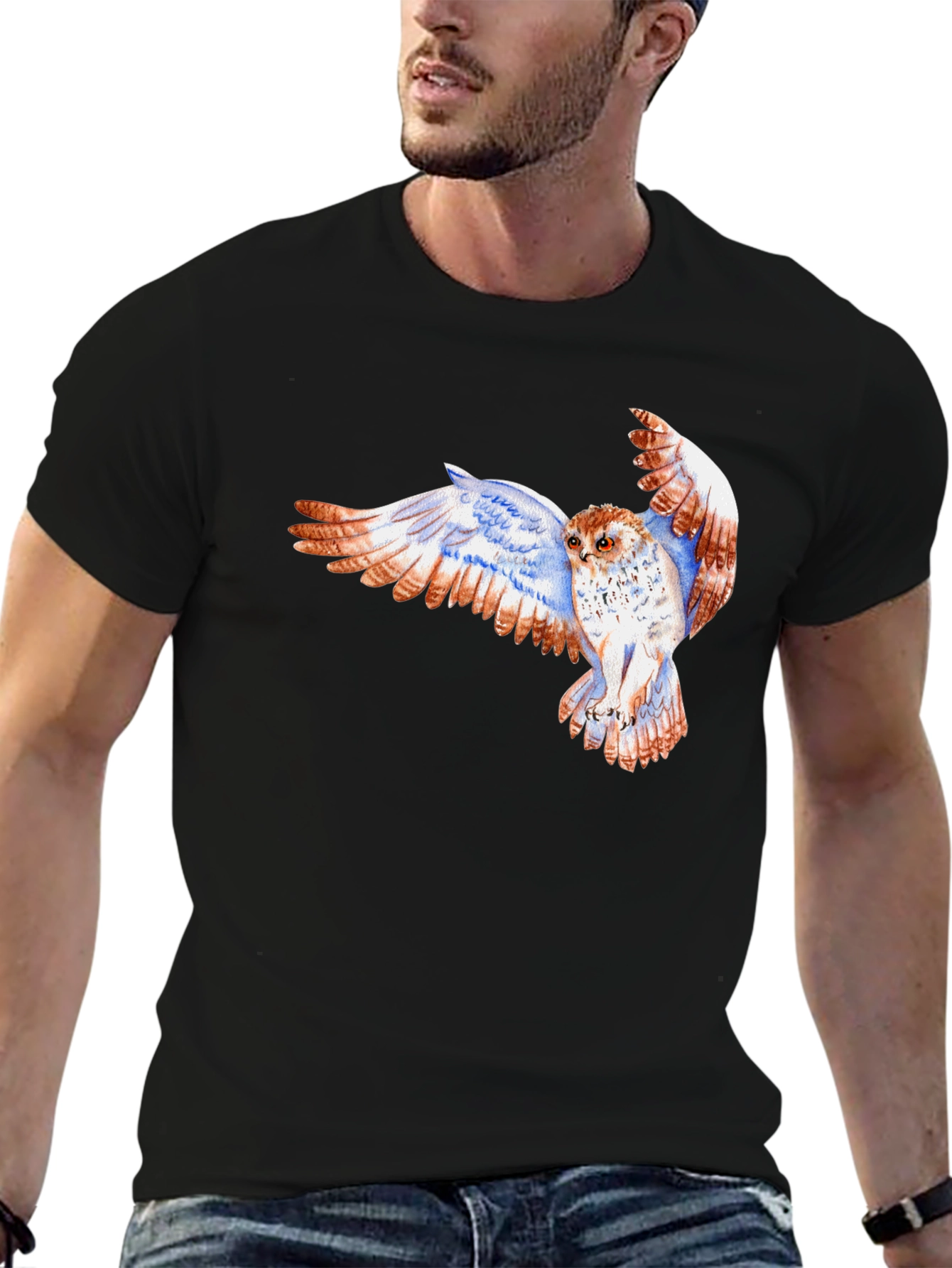 Owl Print Black T-Shirt
