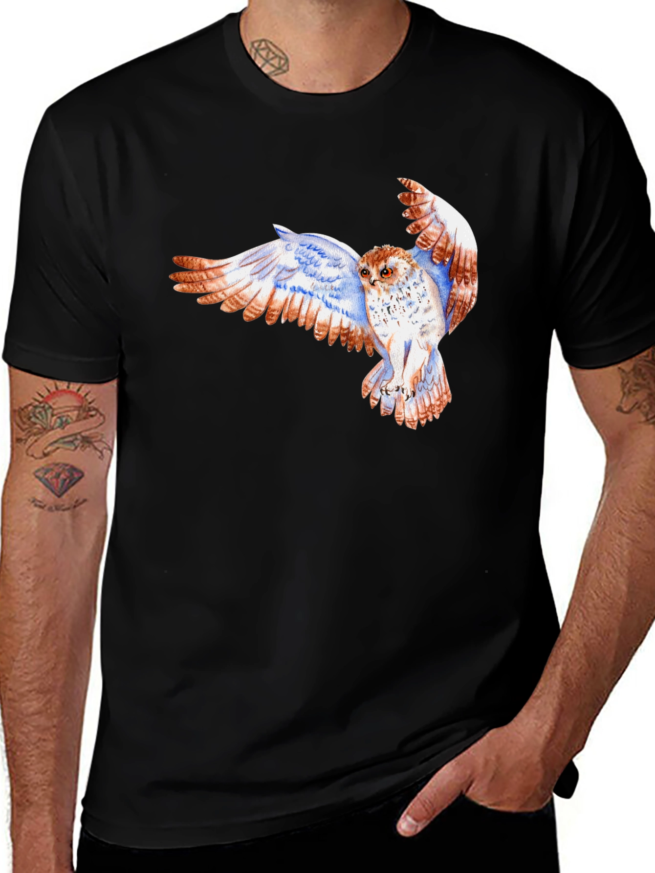 Owl Print Black T-Shirt