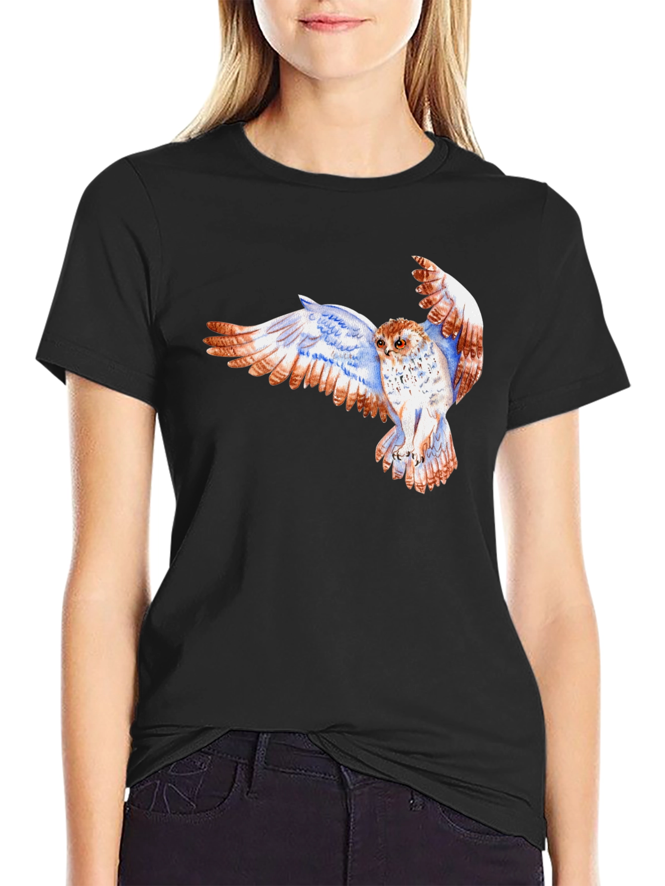 Owl Print Black T-Shirt