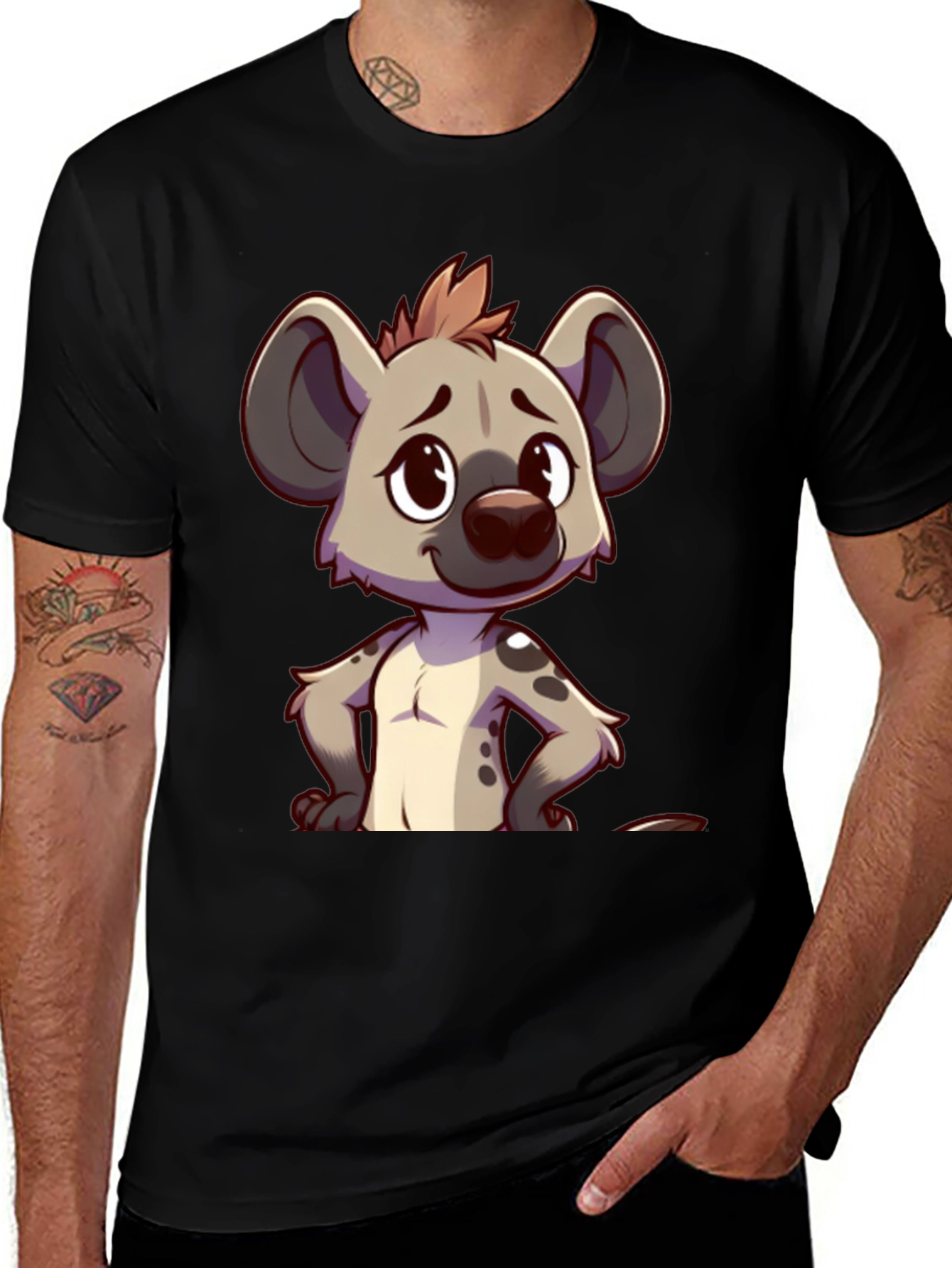 Cartoon Hyena Graphic Tee - Stylish Black T-Shirt