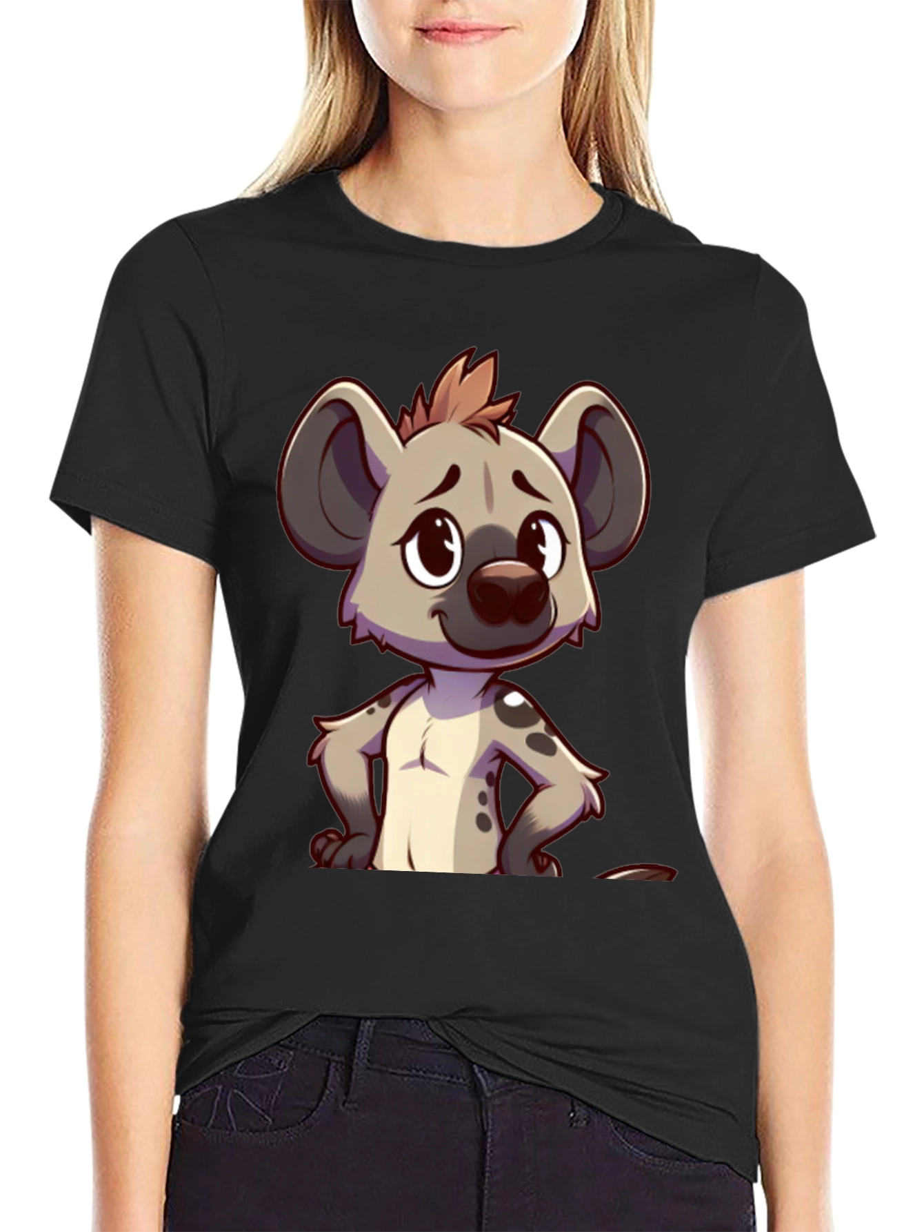 Cartoon Hyena Graphic Tee - Stylish Black T-Shirt