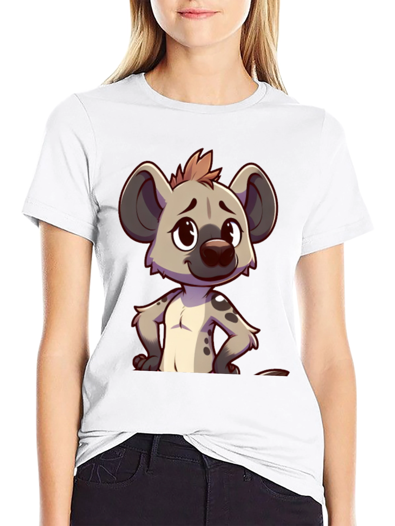 Cartoon Hyena Graphic Tee - Stylish Black T-Shirt