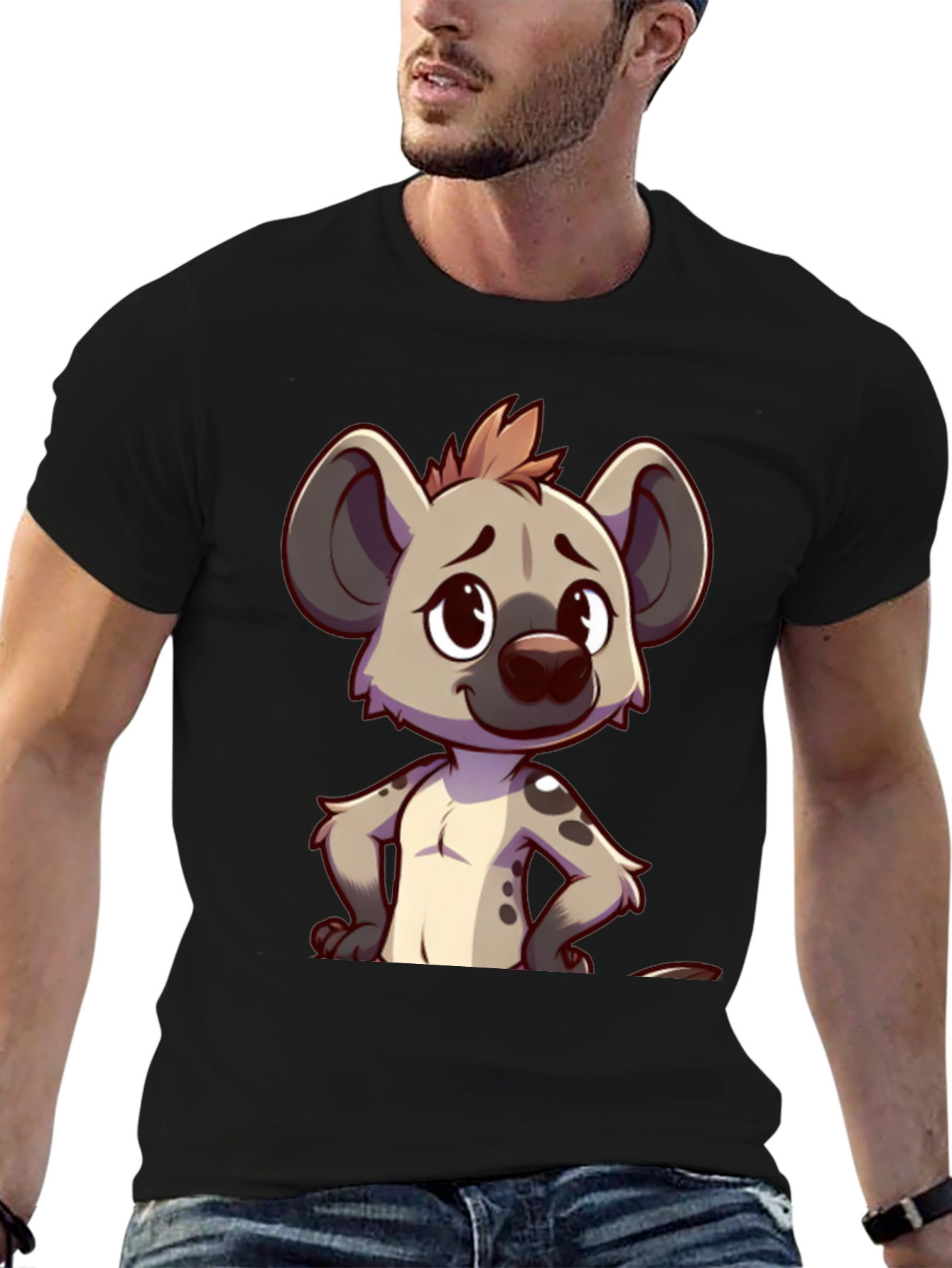Cartoon Hyena Graphic Tee - Stylish Black T-Shirt