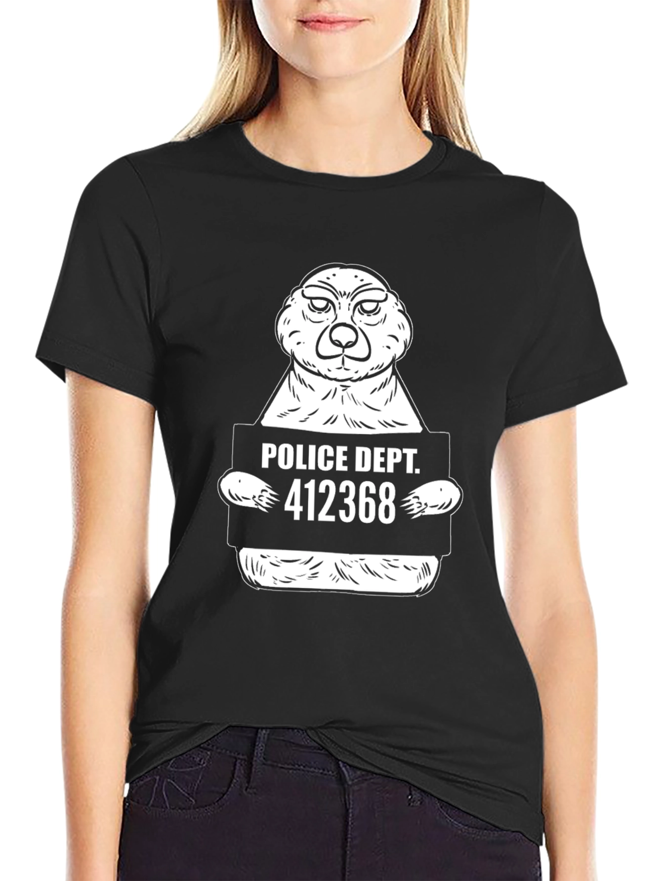 Funny Meerkat Police Dept. Mugshot Black T-Shirt