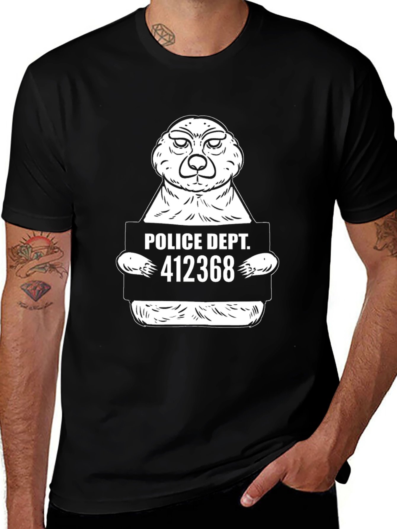 Funny Meerkat Police Dept. Mugshot Black T-Shirt