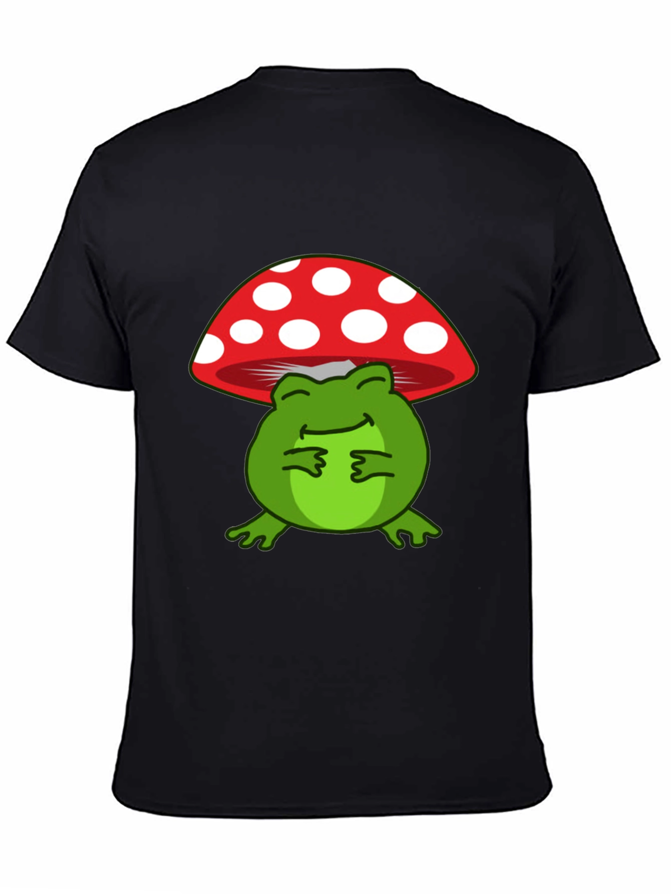 Frog Under Mushroom T-Shirt - Black Cotton Tee
