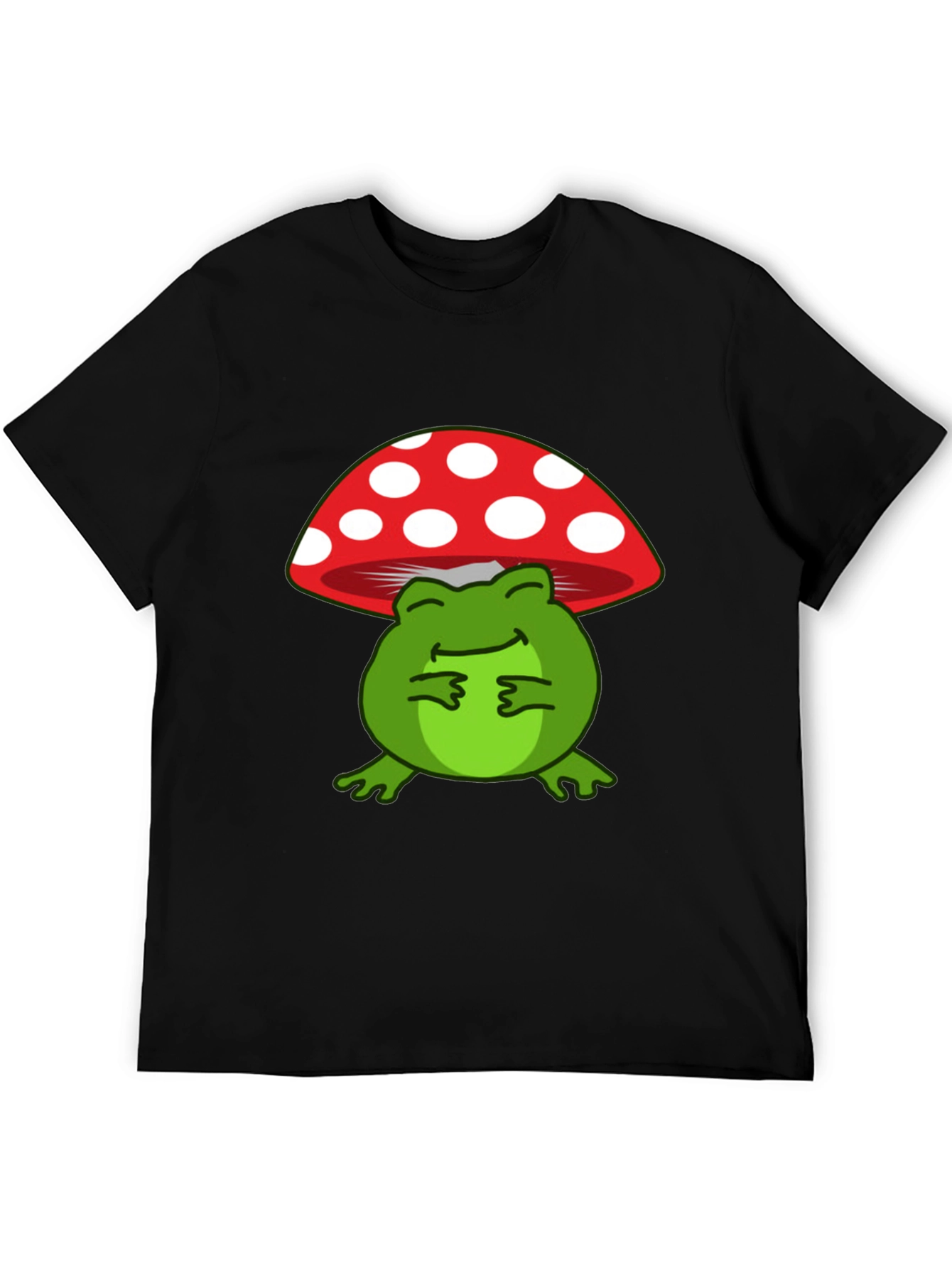 Frog Under Mushroom T-Shirt - Black Cotton Tee