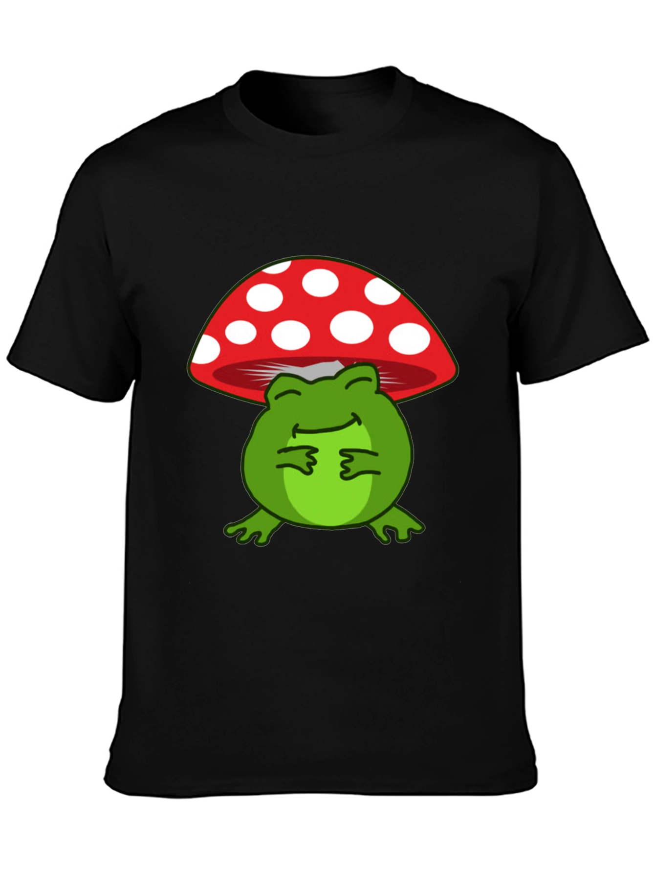 Frog Under Mushroom T-Shirt - Black Cotton Tee