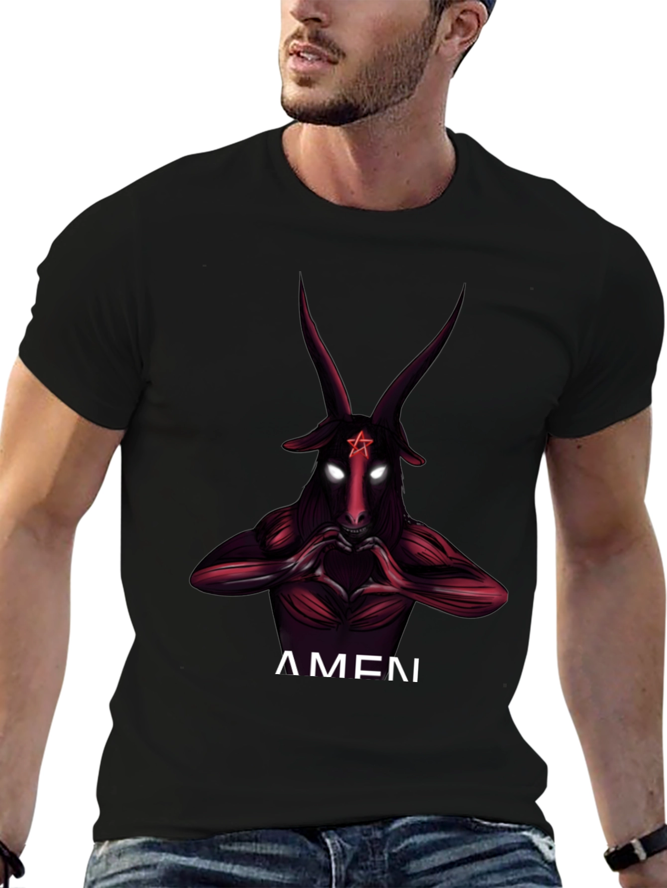 Baphomet Graphic Print Crew Neck T-Shirt