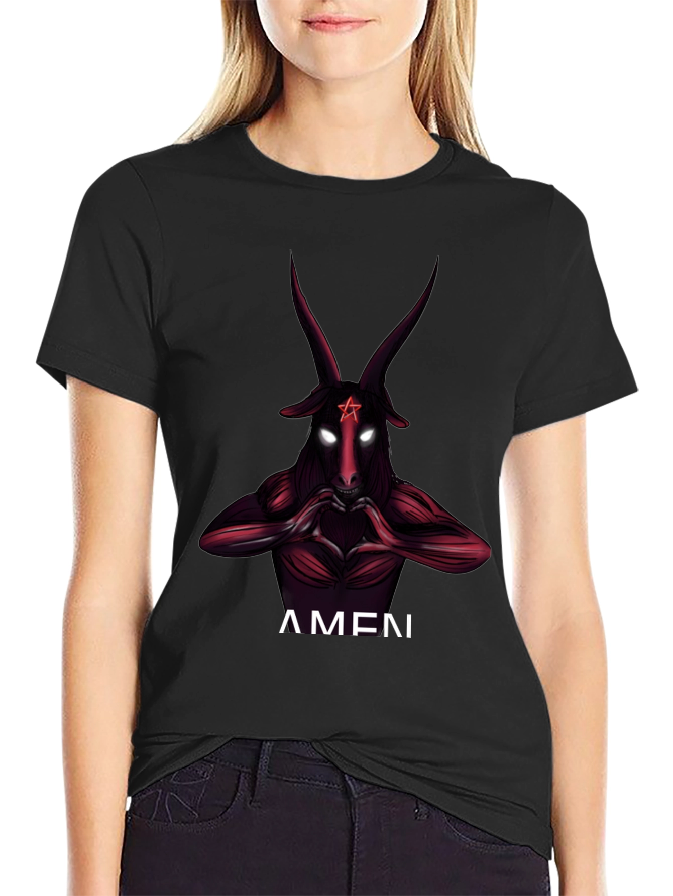 Baphomet Graphic Print Crew Neck T-Shirt
