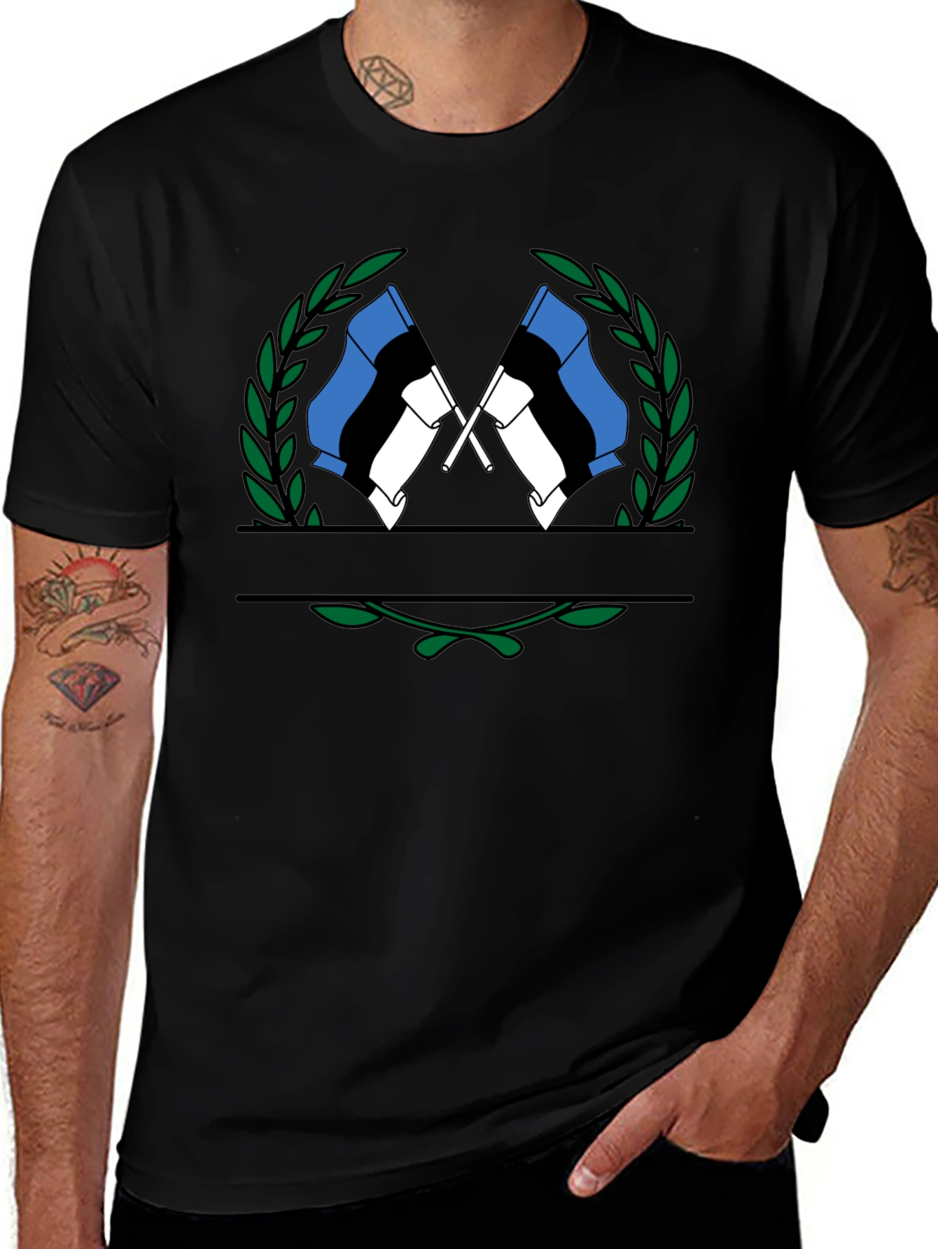Estonian Flag Wreath Graphic Tee - Black