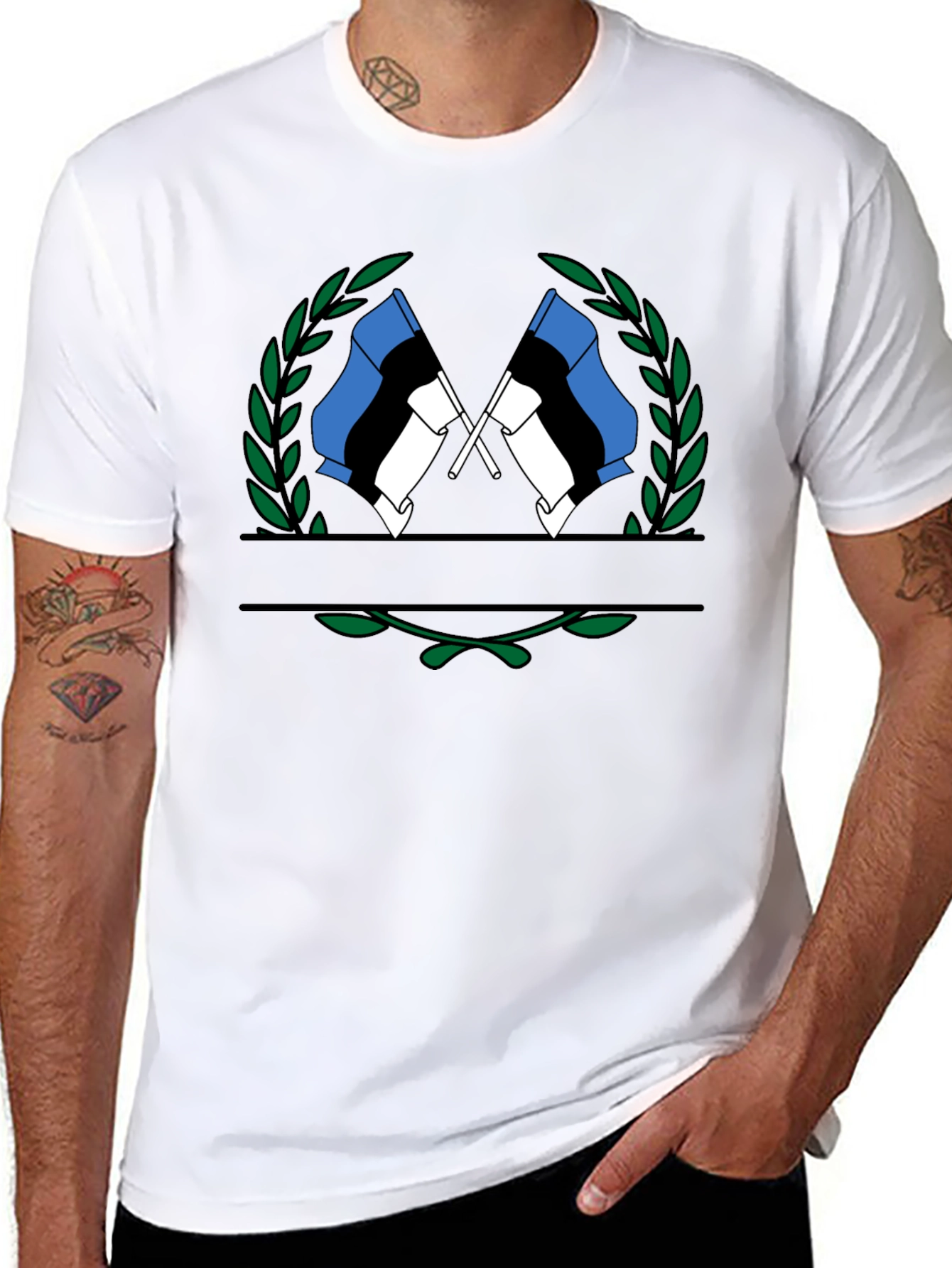 Estonian Flag Wreath Graphic Tee - Black