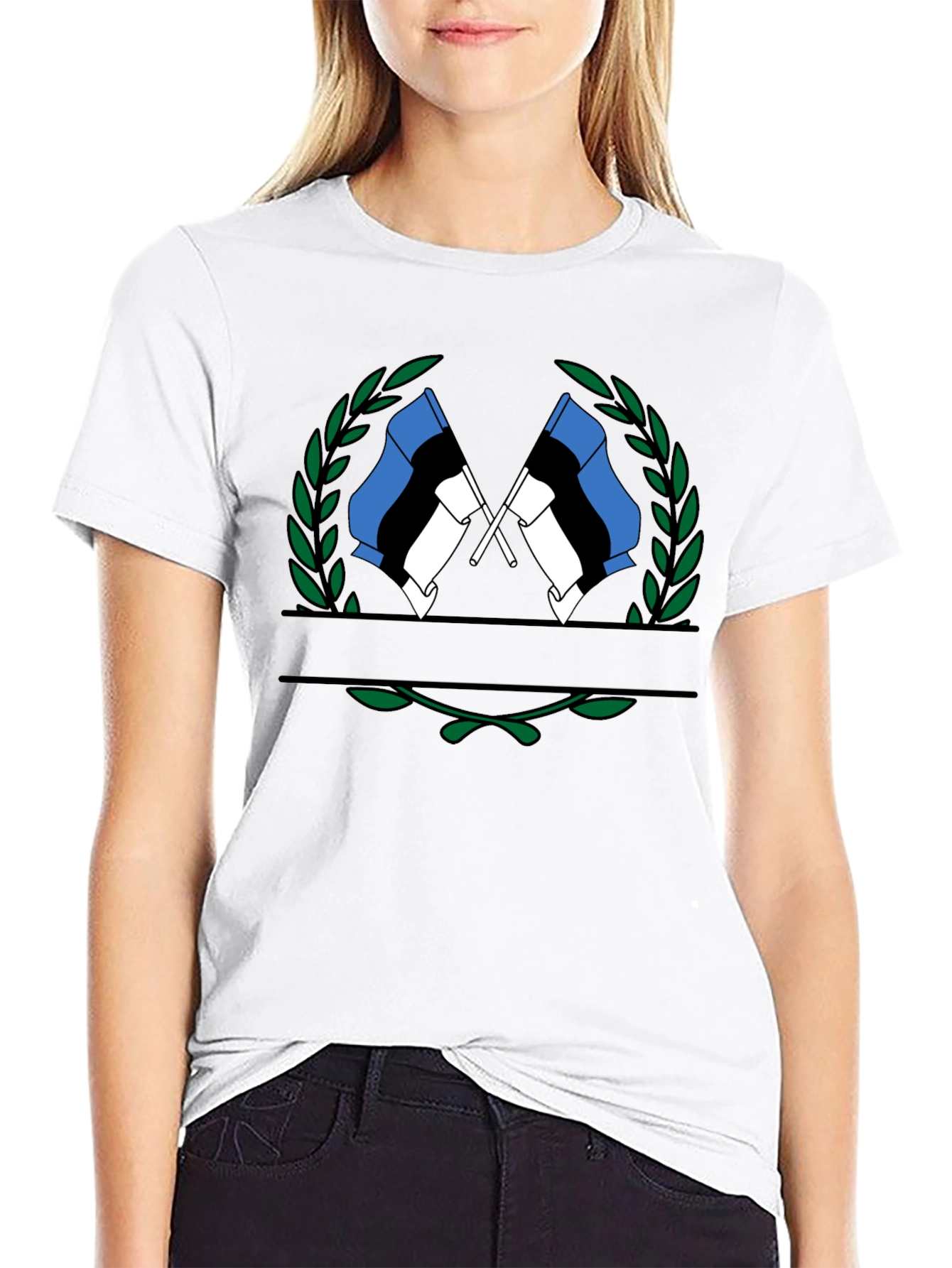 Estonian Flag Wreath Graphic Tee - Black