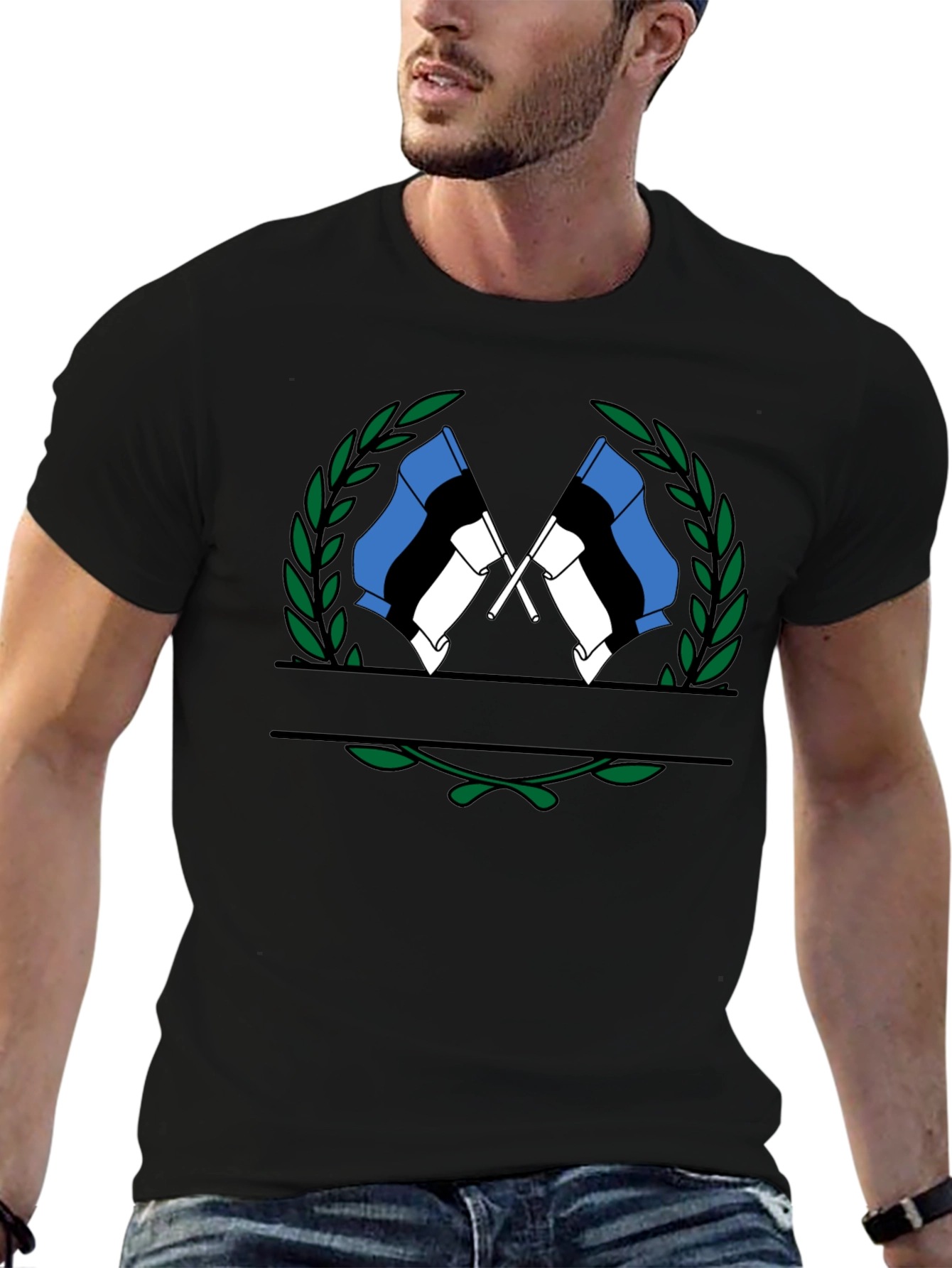 Estonian Flag Wreath Graphic Tee - Black