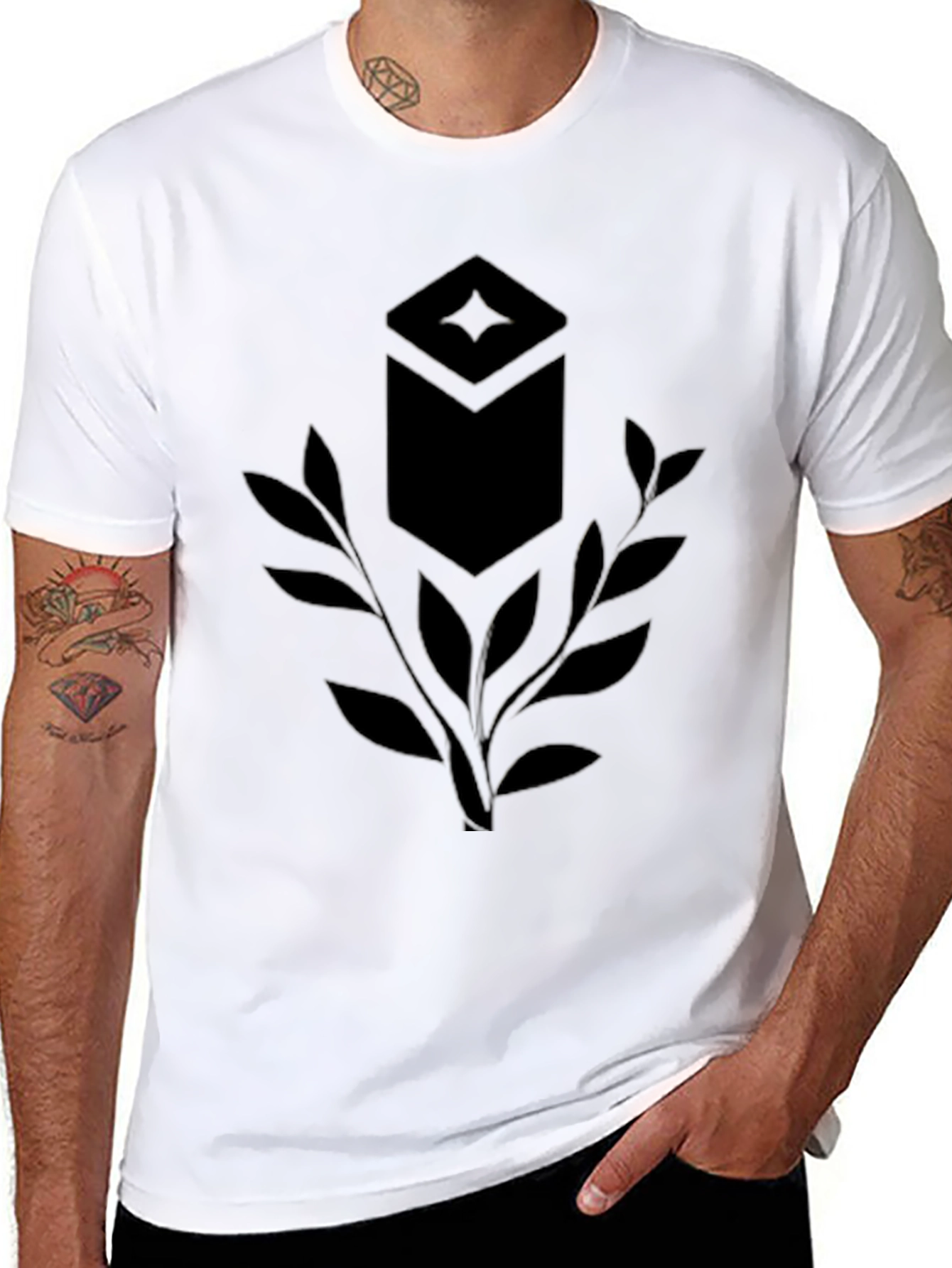 Stylish Black T-Shirt with Unique Geometric Leaf Design