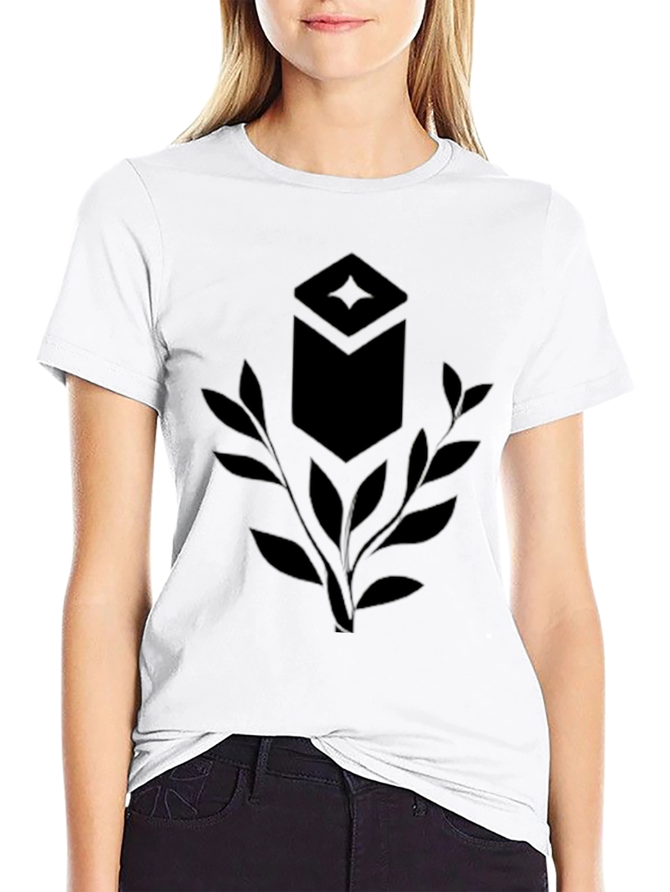 Stylish Black T-Shirt with Unique Geometric Leaf Design