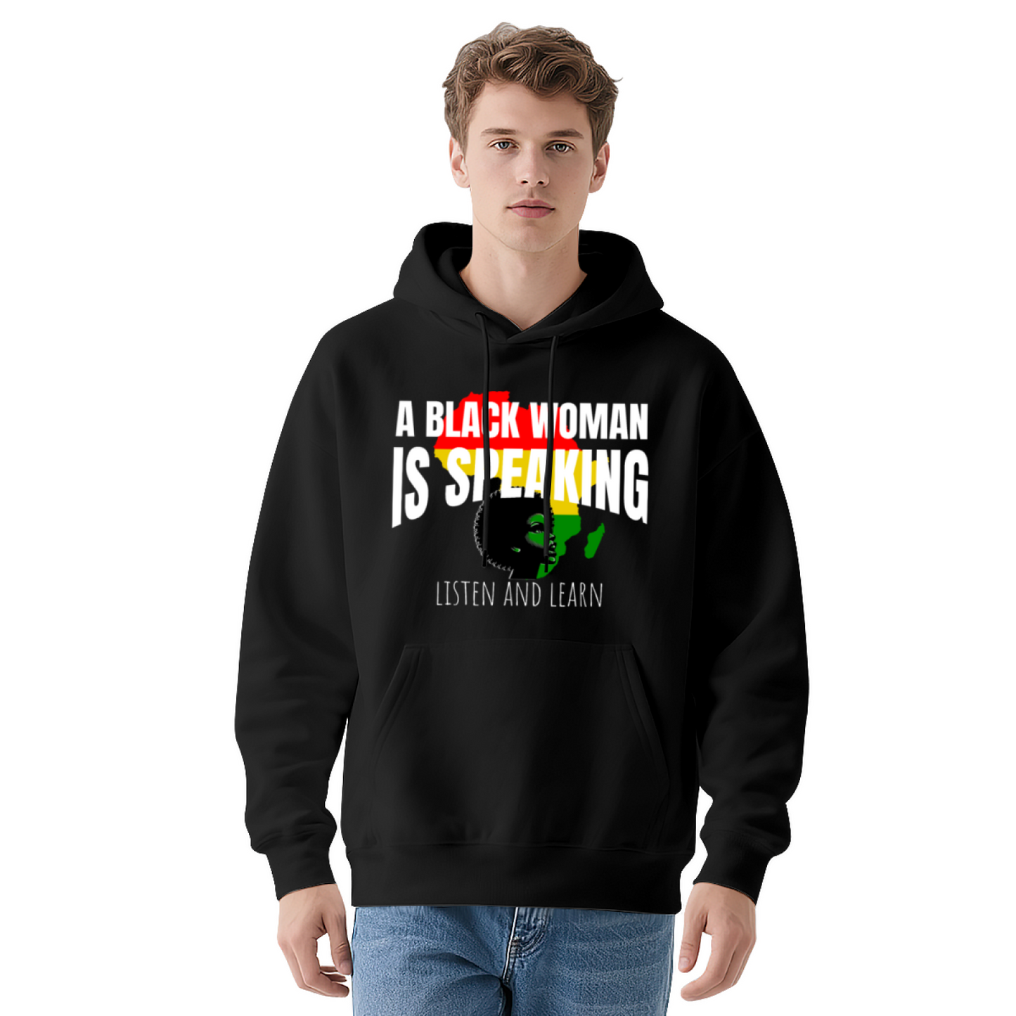 Black Woman Pride Slogan Navy Hoodie, Warm Meaningful Comfort Daily Hoodie