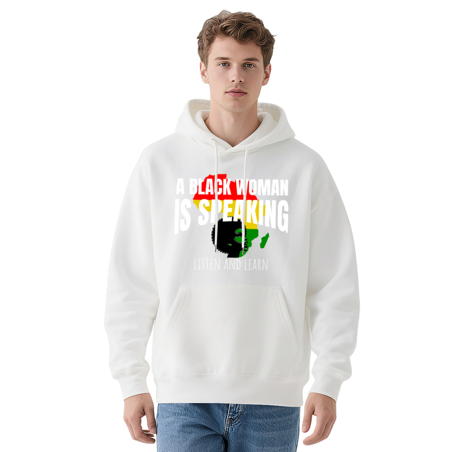 Black Woman Pride Slogan Navy Hoodie, Warm Meaningful Comfort Daily Hoodie