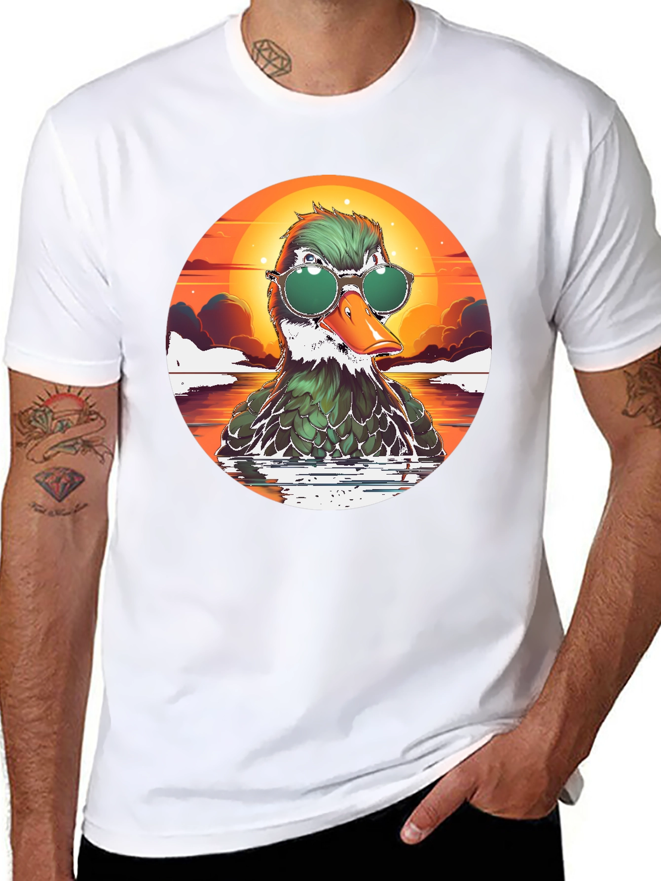 Cool Duck Tee - Retro Sunset Style