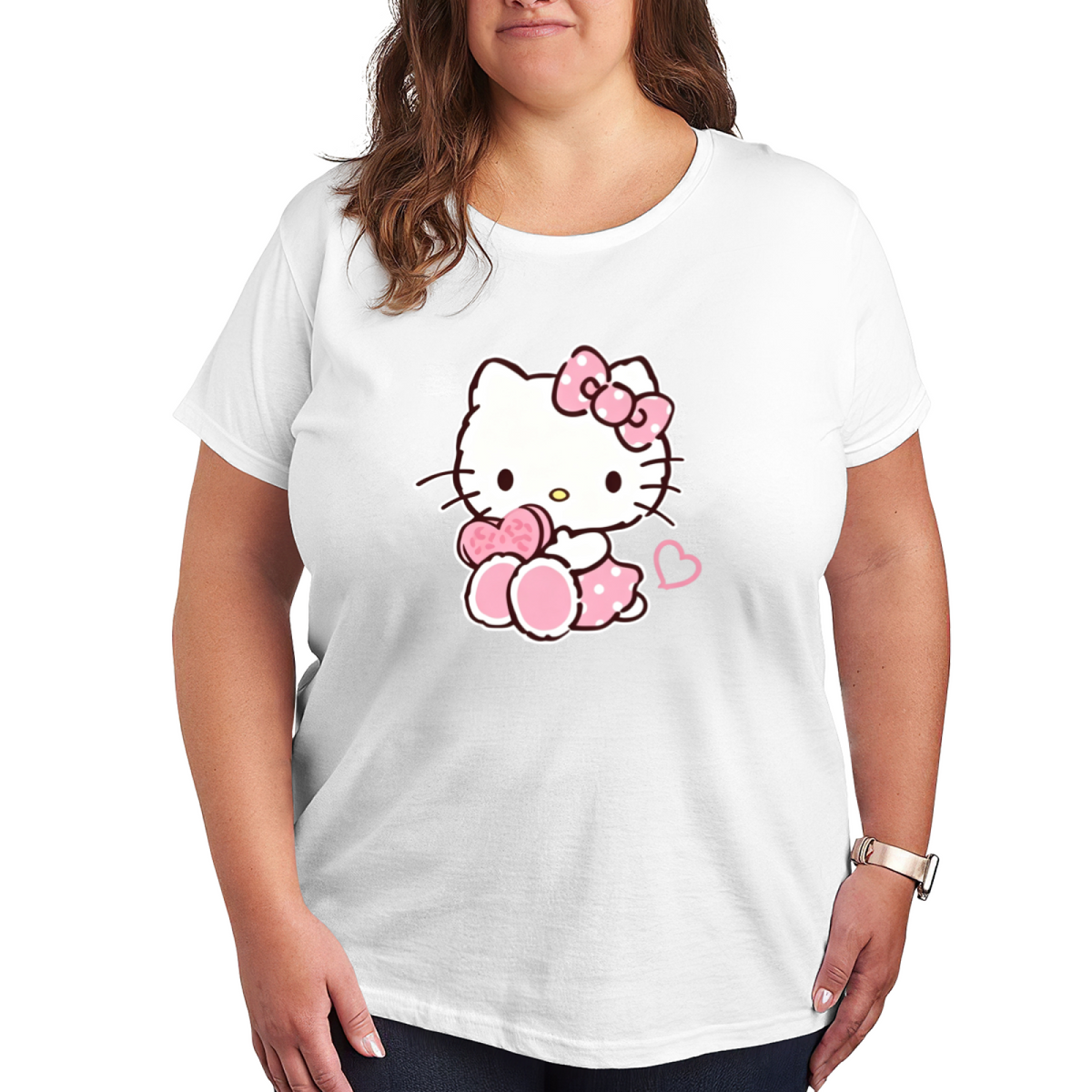 Lovely Heart?Hugging Hello Kitty Plus?Size Casual T?Shirt
