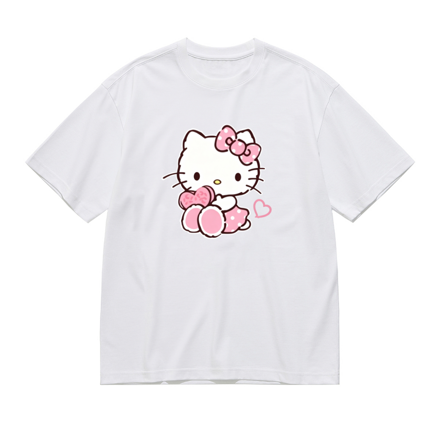 Lovely Heart?Hugging Hello Kitty Plus?Size Casual T?Shirt