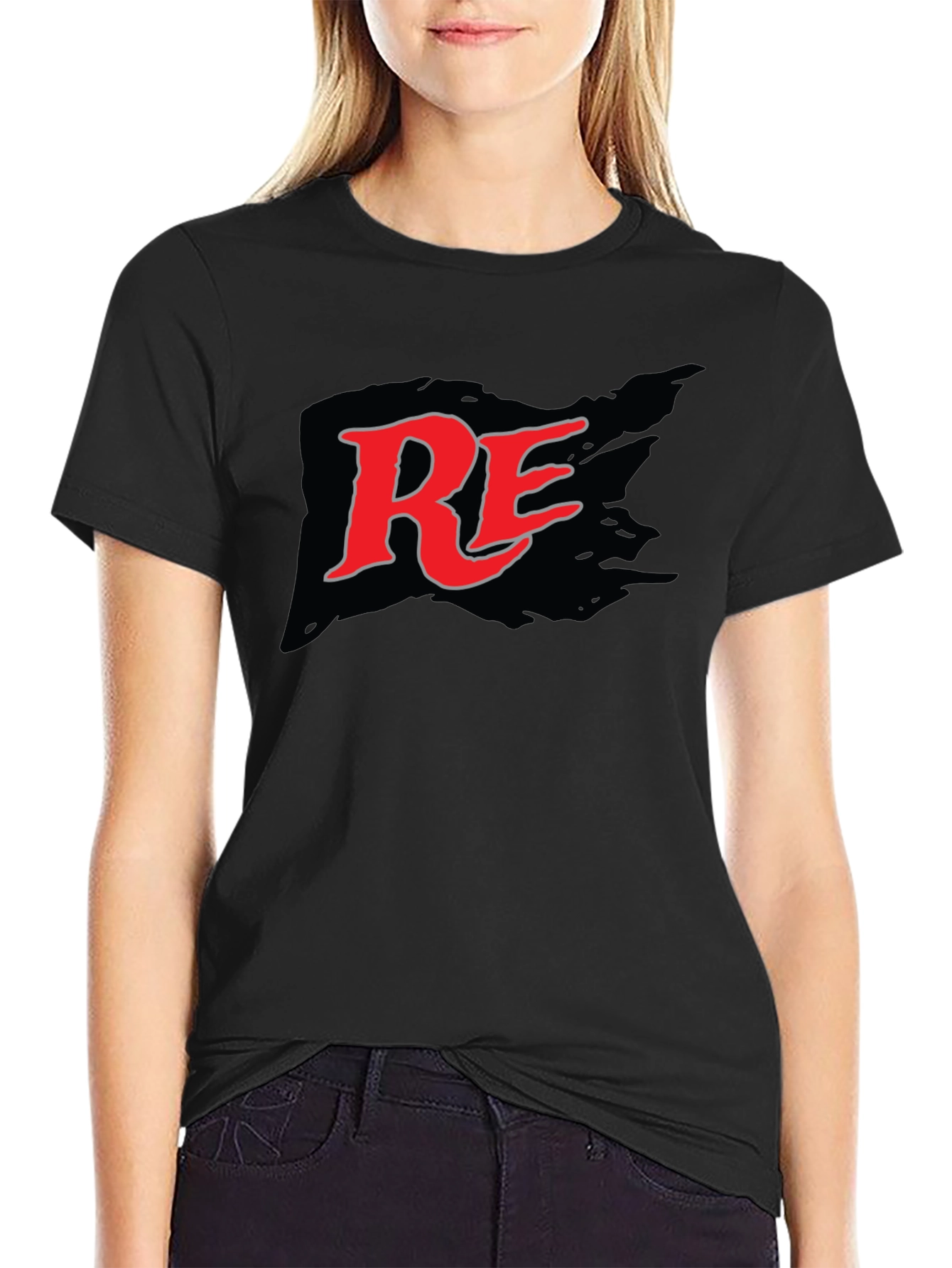 RE Logo Graphic Print Black T-Shirt