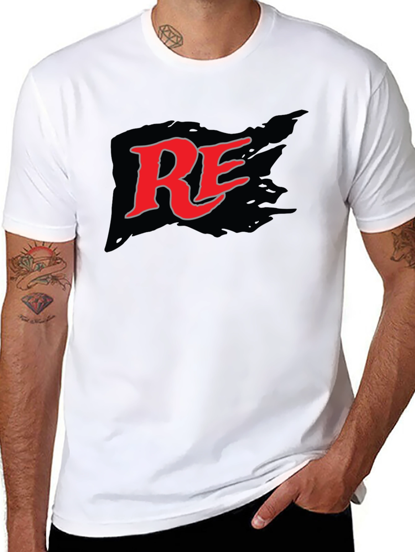 RE Logo Graphic Print Black T-Shirt