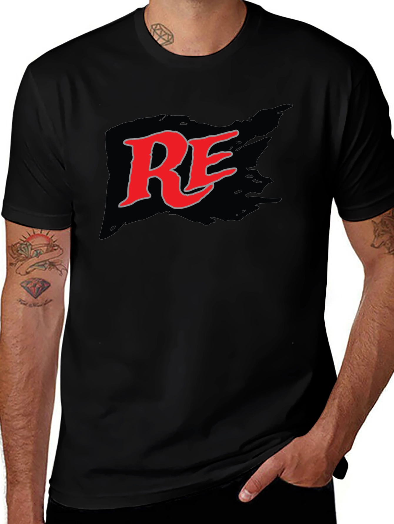RE Logo Graphic Print Black T-Shirt