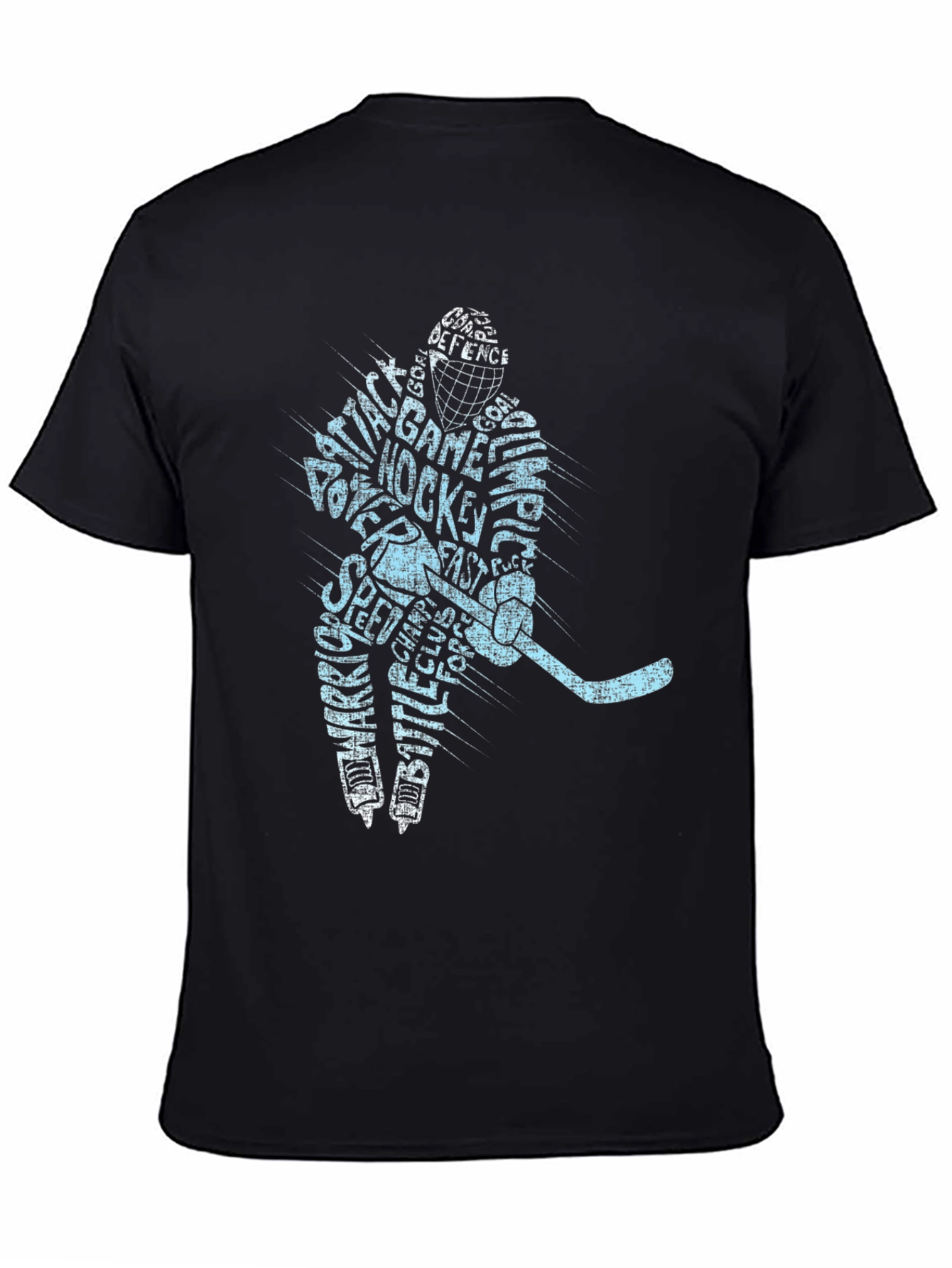 Hockey Player Word Art T-Shirt - Black