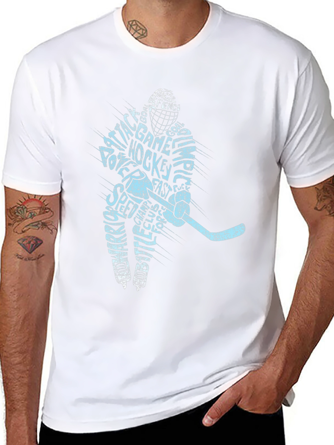 Hockey Player Word Art T-Shirt - Black