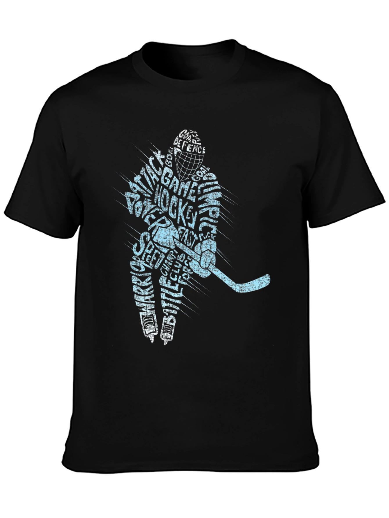 Hockey Player Word Art T-Shirt - Black