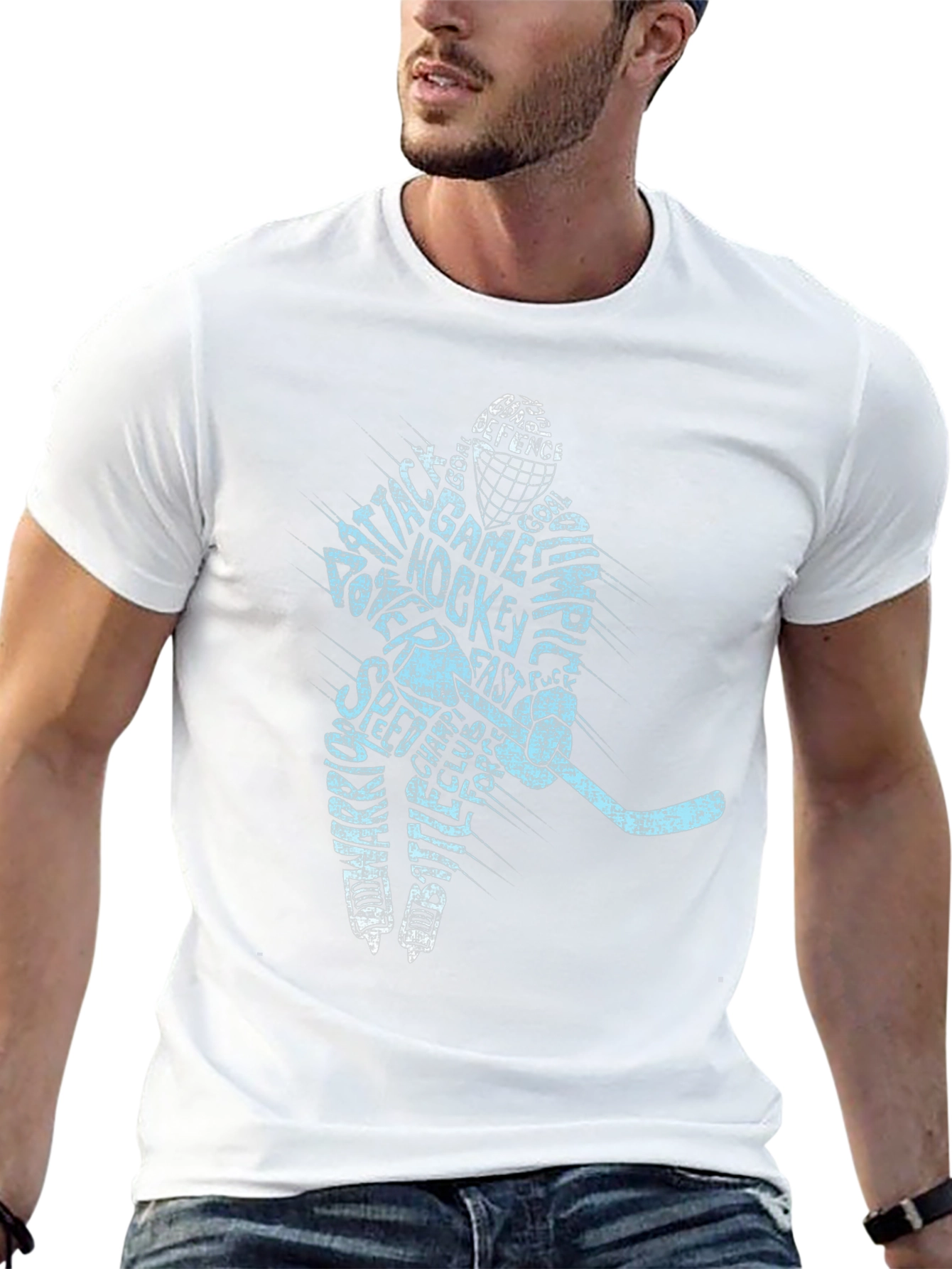 Hockey Player Word Art T-Shirt - Black