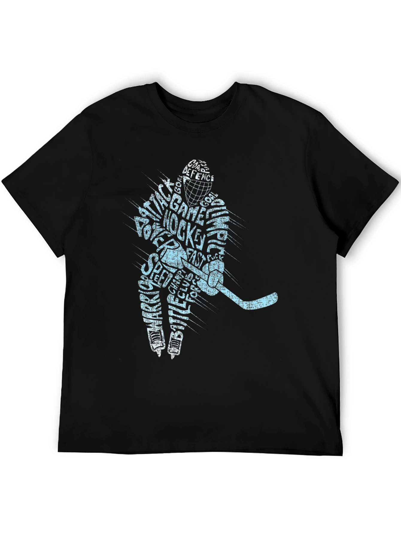 Hockey Player Word Art T-Shirt - Black