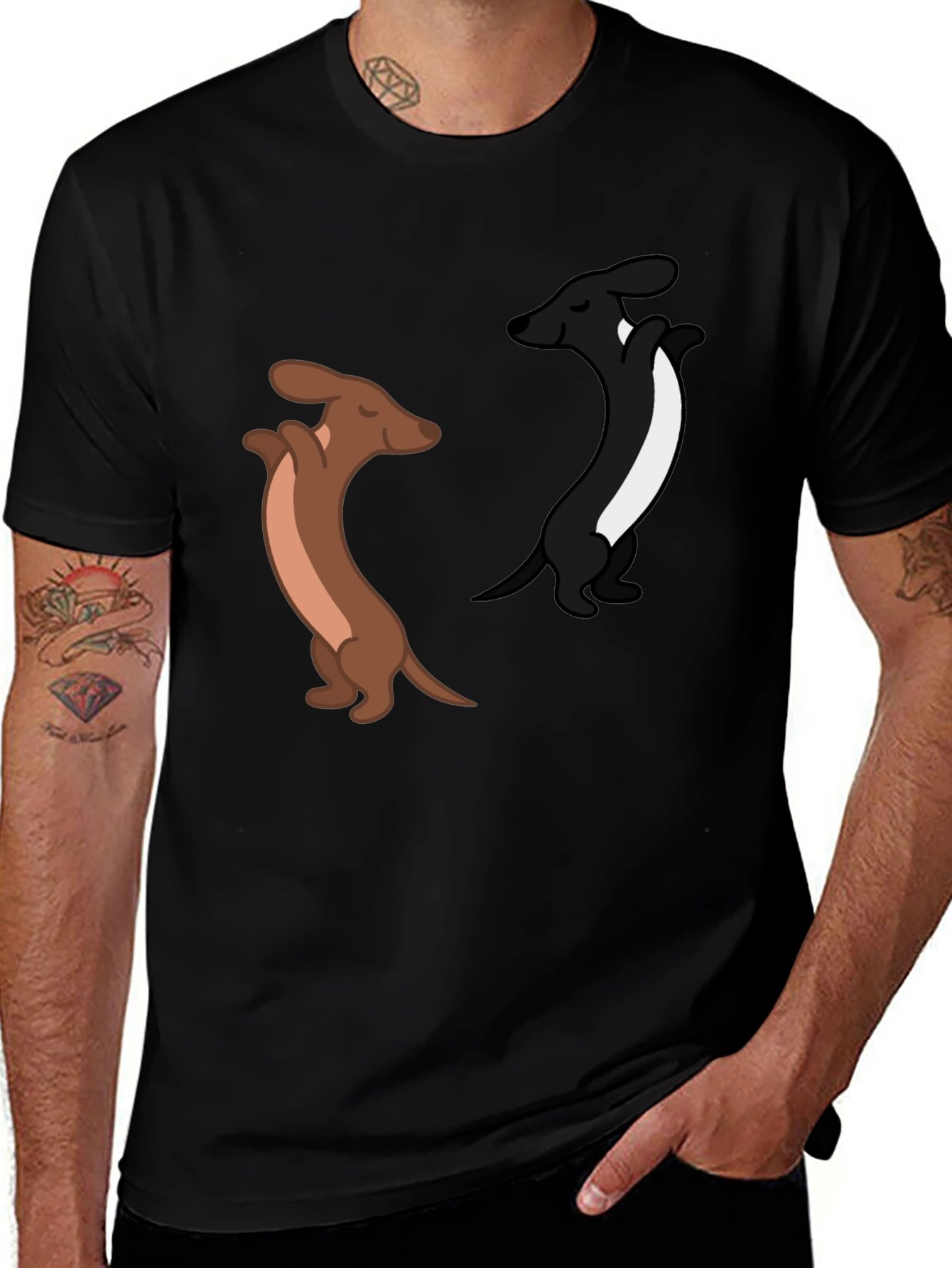 Dancing Dachshund Graphic Tee - Black Cotton Blend