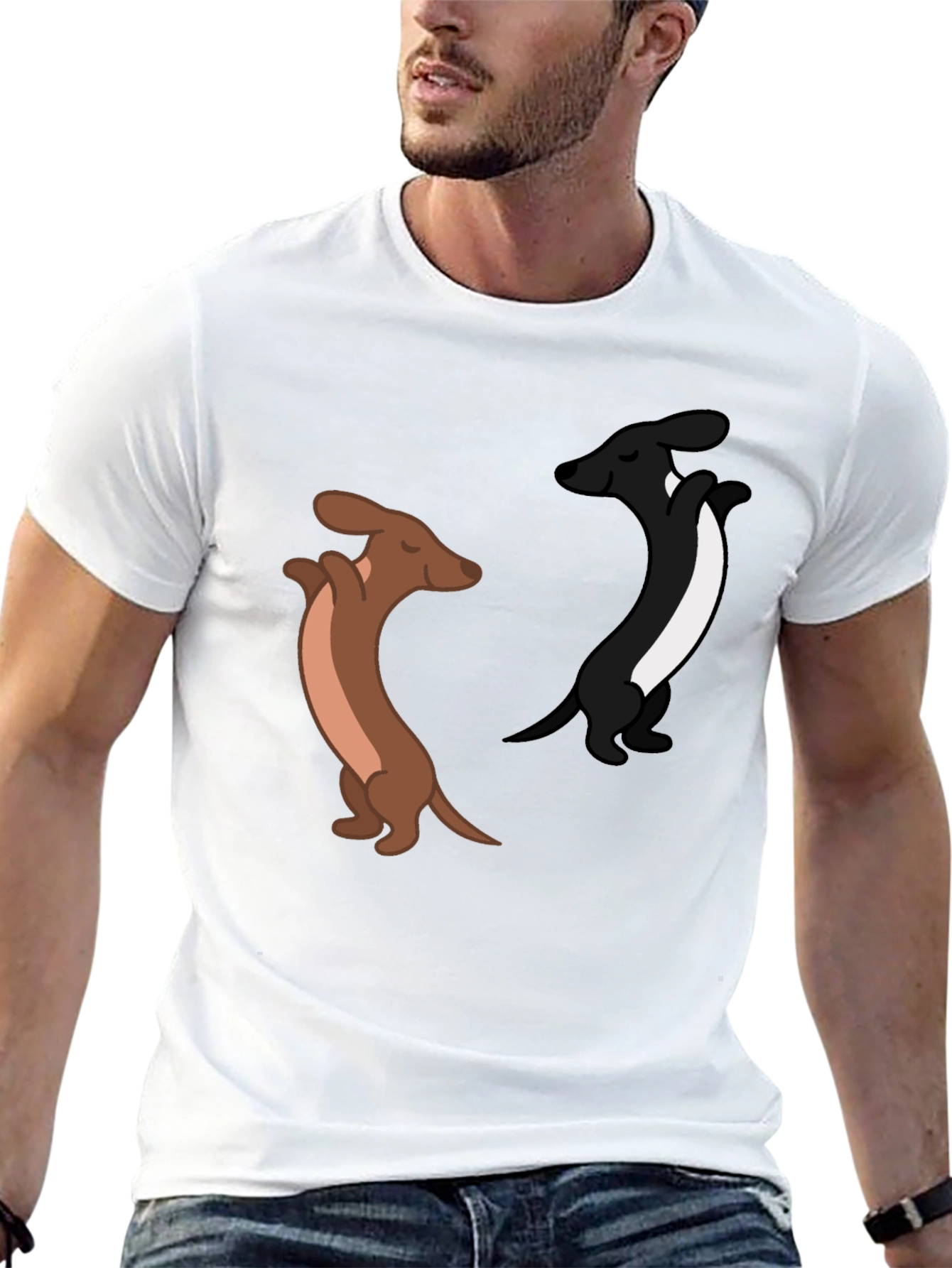 Dancing Dachshund Graphic Tee - Black Cotton Blend