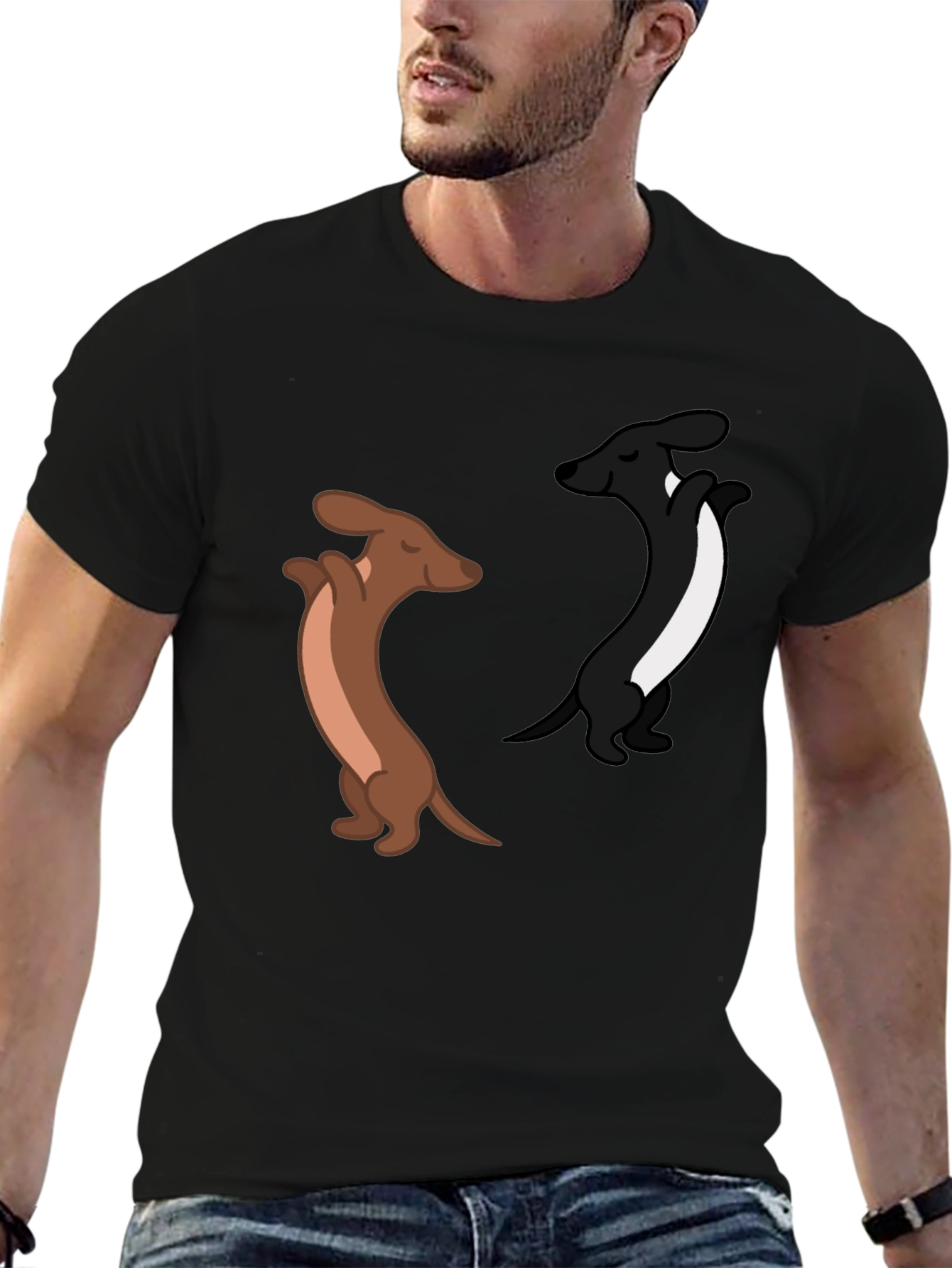 Dancing Dachshund Graphic Tee - Black Cotton Blend