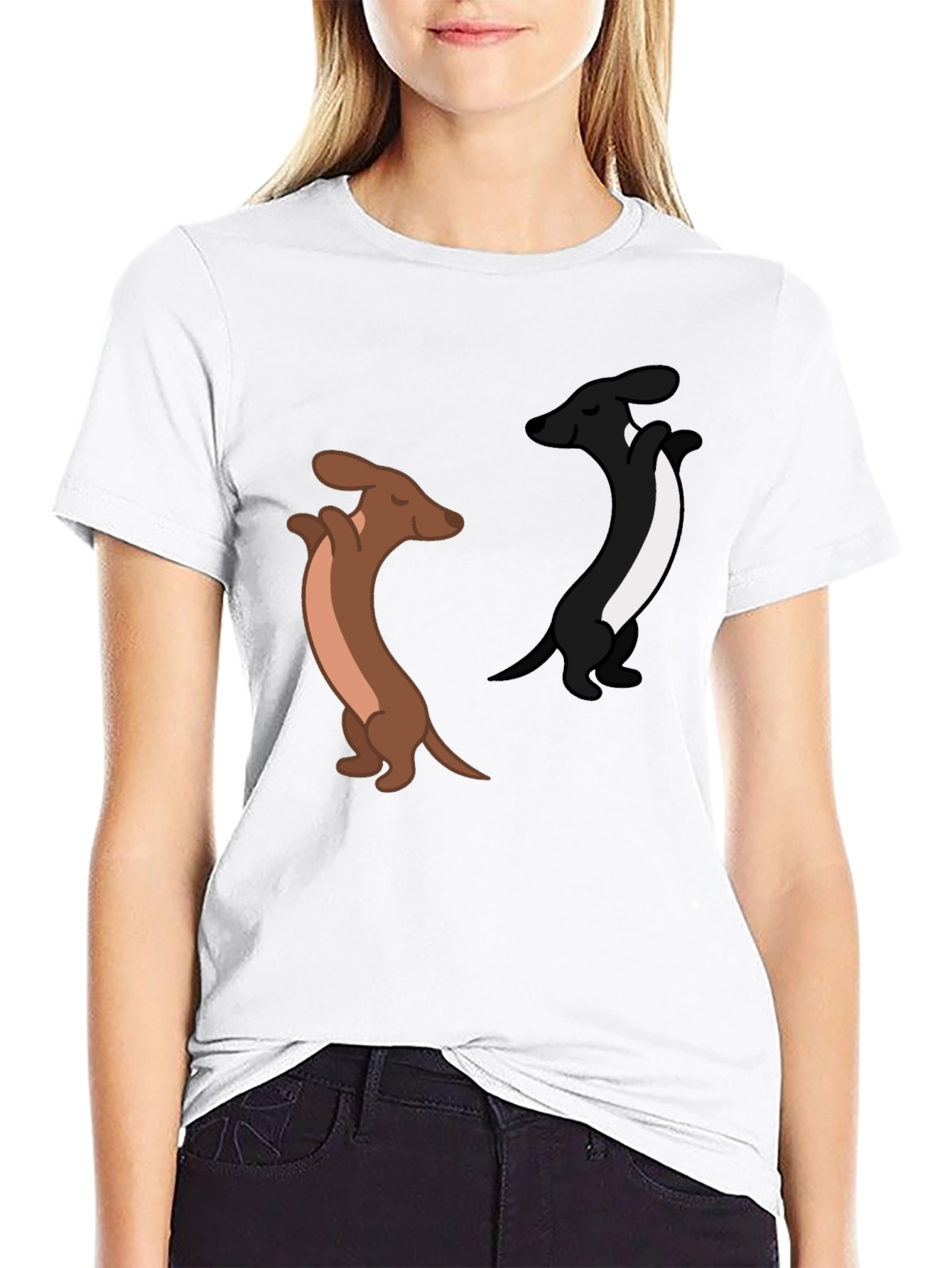 Dancing Dachshund Graphic Tee - Black Cotton Blend