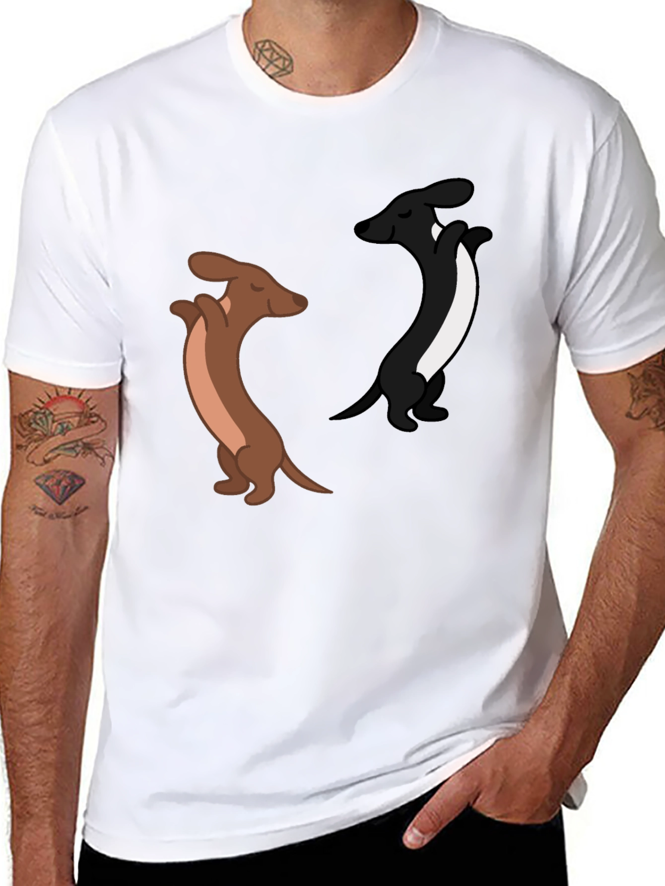 Dancing Dachshund Graphic Tee - Black Cotton Blend