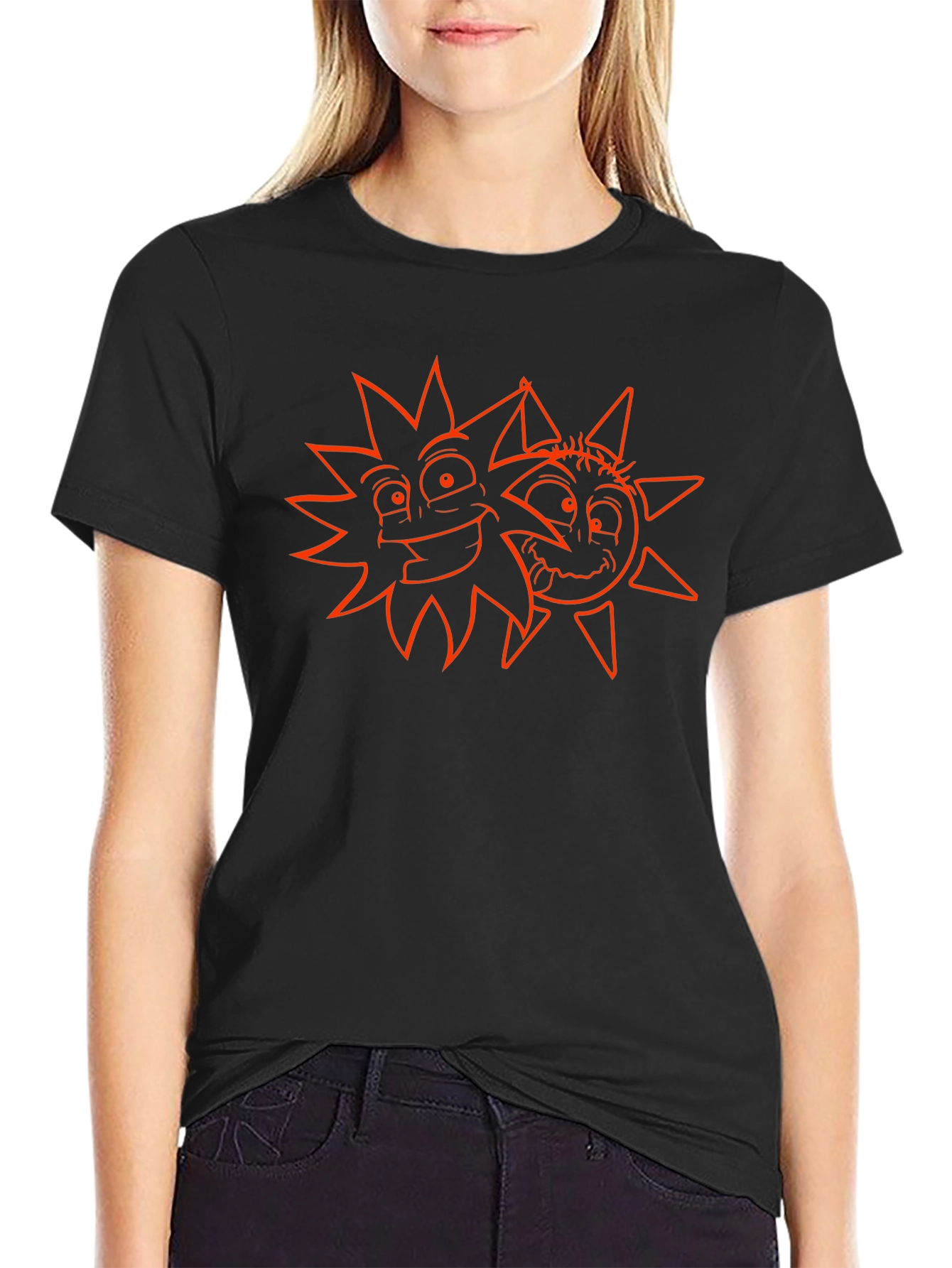 Cartoon Sun Graphic Tee - Black