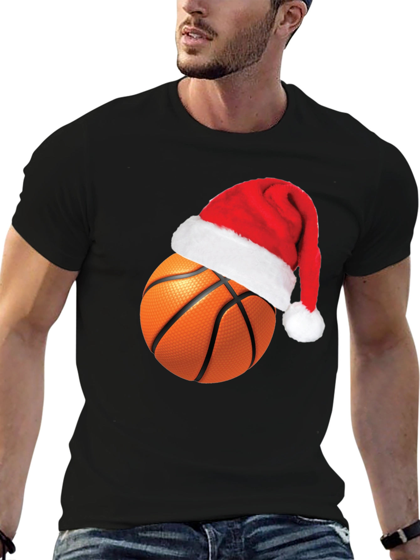 Festive Basketball Santa Hat Graphic Tee